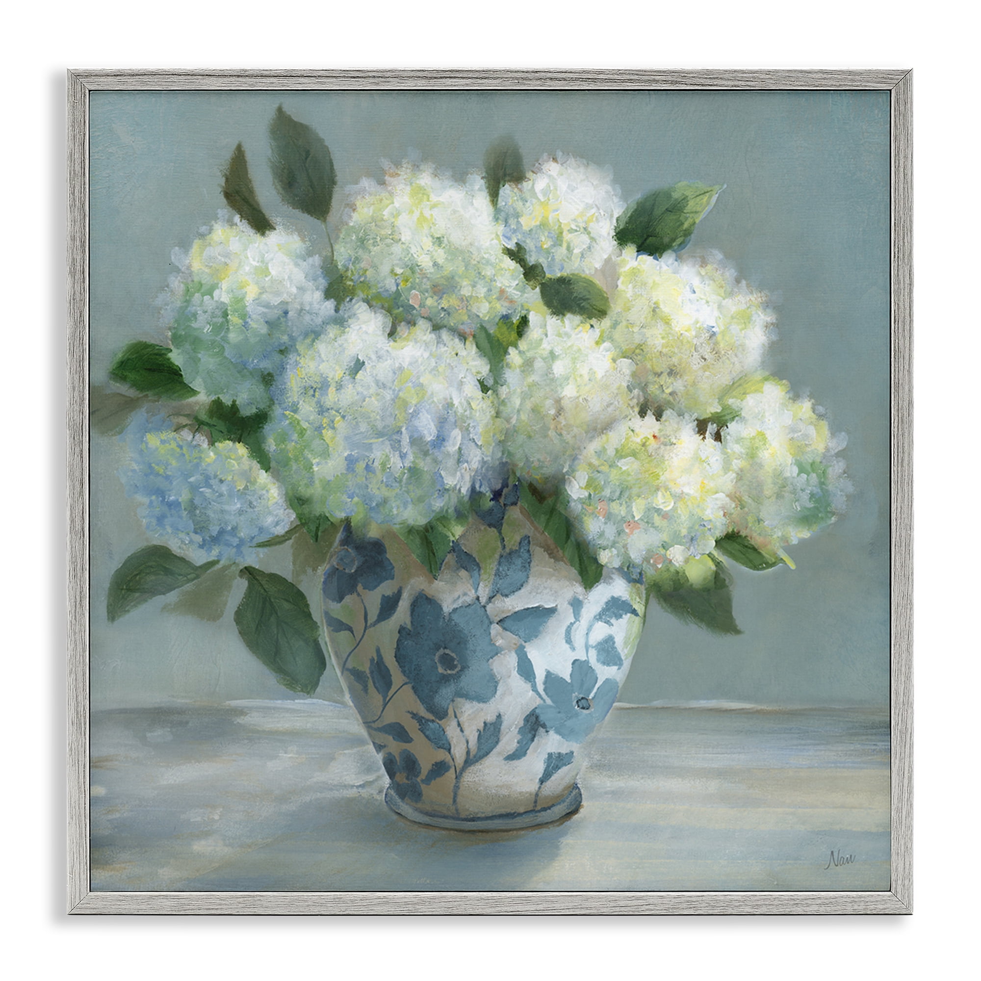 Stupell Industries Hydrangeas in Elegant Vase Gray Framed Giclee Art, design by Nan