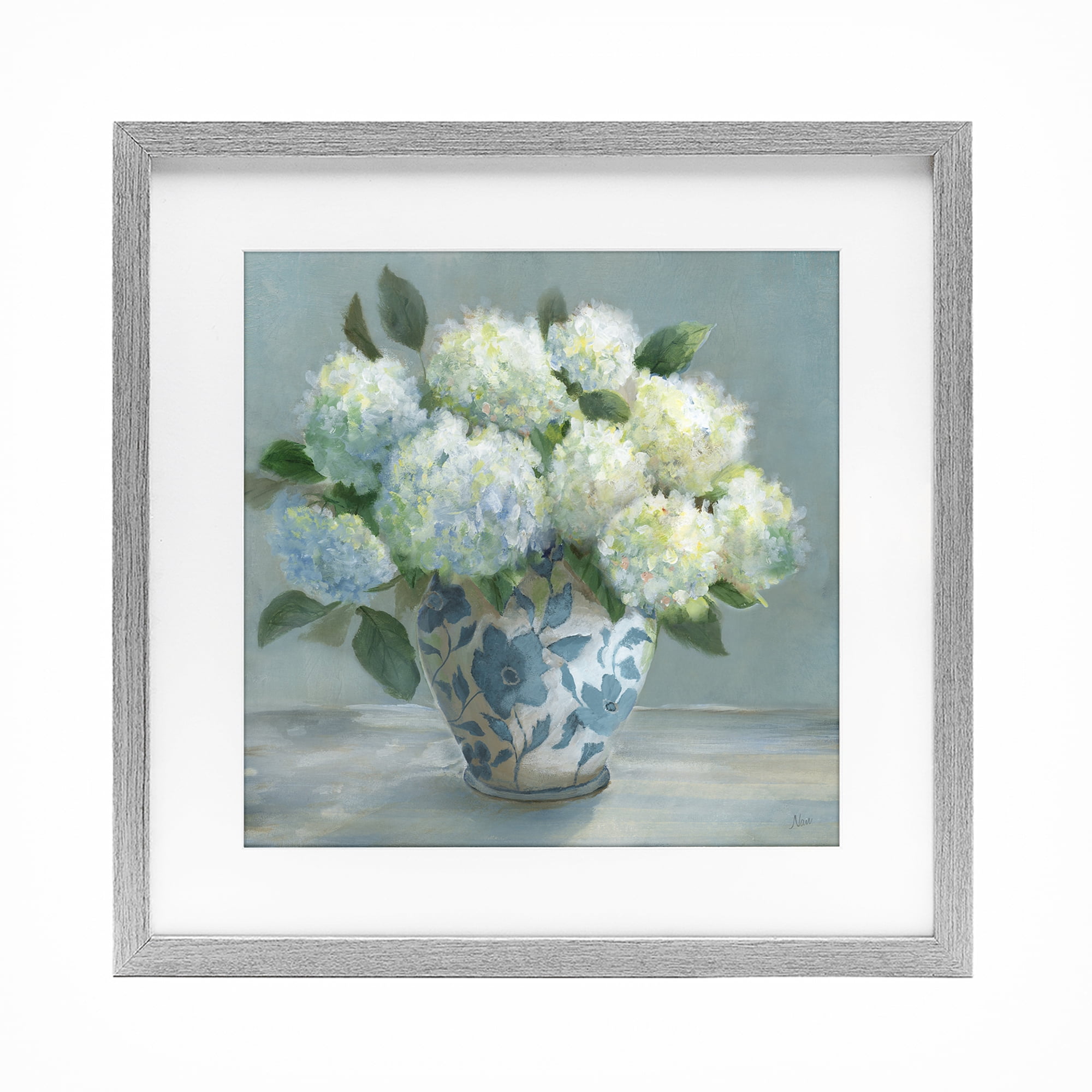 Stupell Industries Hydrangeas in Elegant Vase Gray Framed Print Under Glass, design by Nan