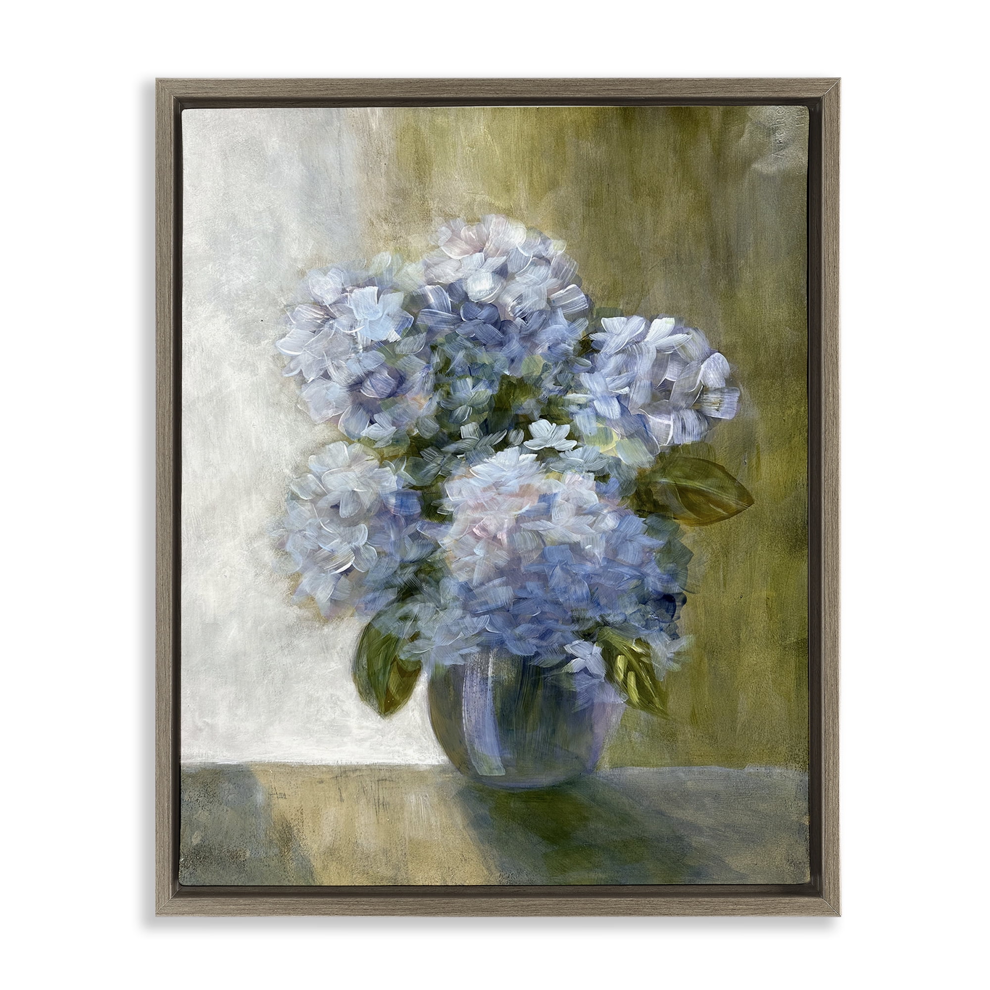 Stupell Industries Hydrangeas in Vase Botanical & Floral Painting Brown Floater Framed Art Print Wall Art, 25 x 31