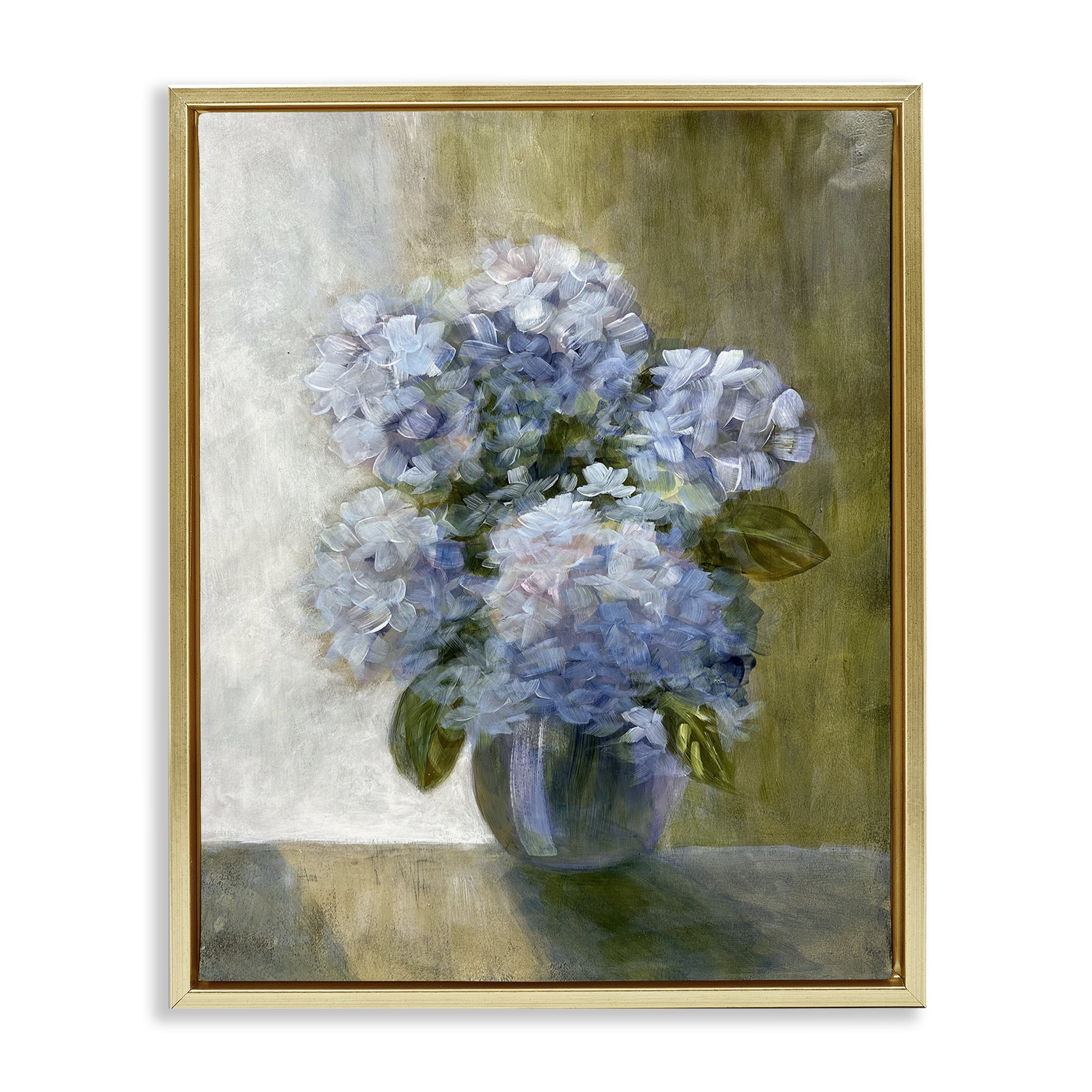 Stupell Industries Hydrangeas in Vase Botanical & Floral Painting Gold Floater Framed Art Print Wall Art, 17 x 21