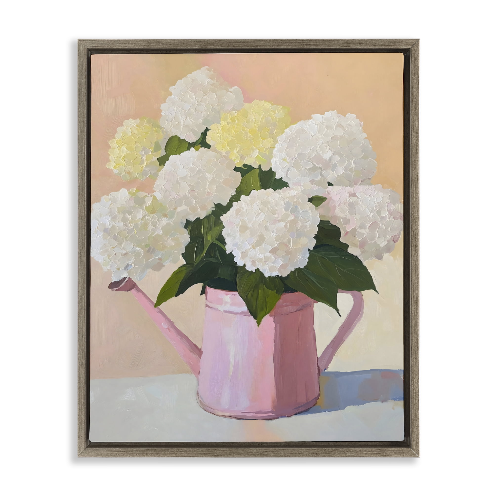 Stupell Industries Hydrangeas in Watering Can Brown Framed Floater Canvas Wall Art, design by The Prints Vibe