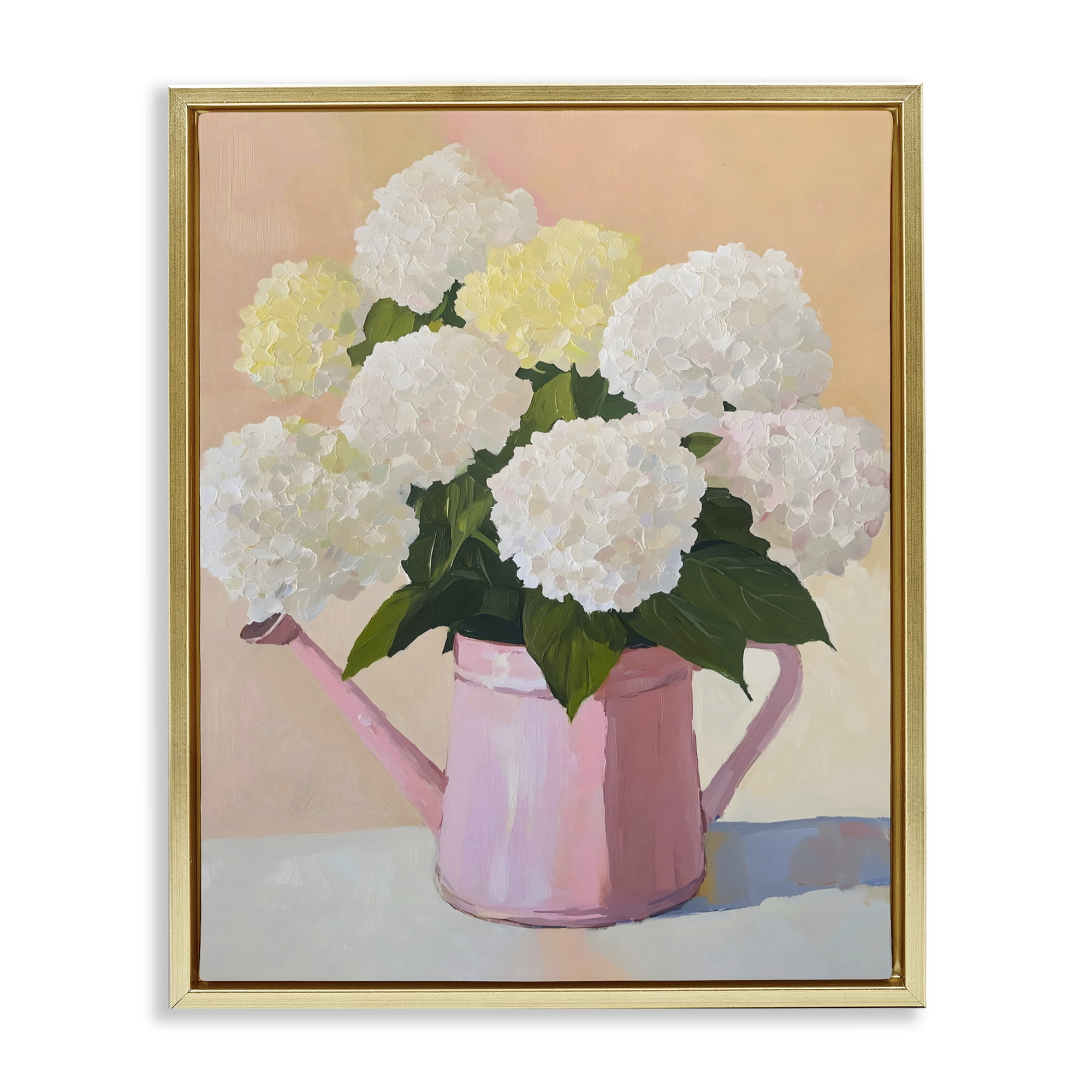 Stupell Industries Hydrangeas in Watering Can Gold Framed Floater Canvas Wall Art, design by The Prints Vibe