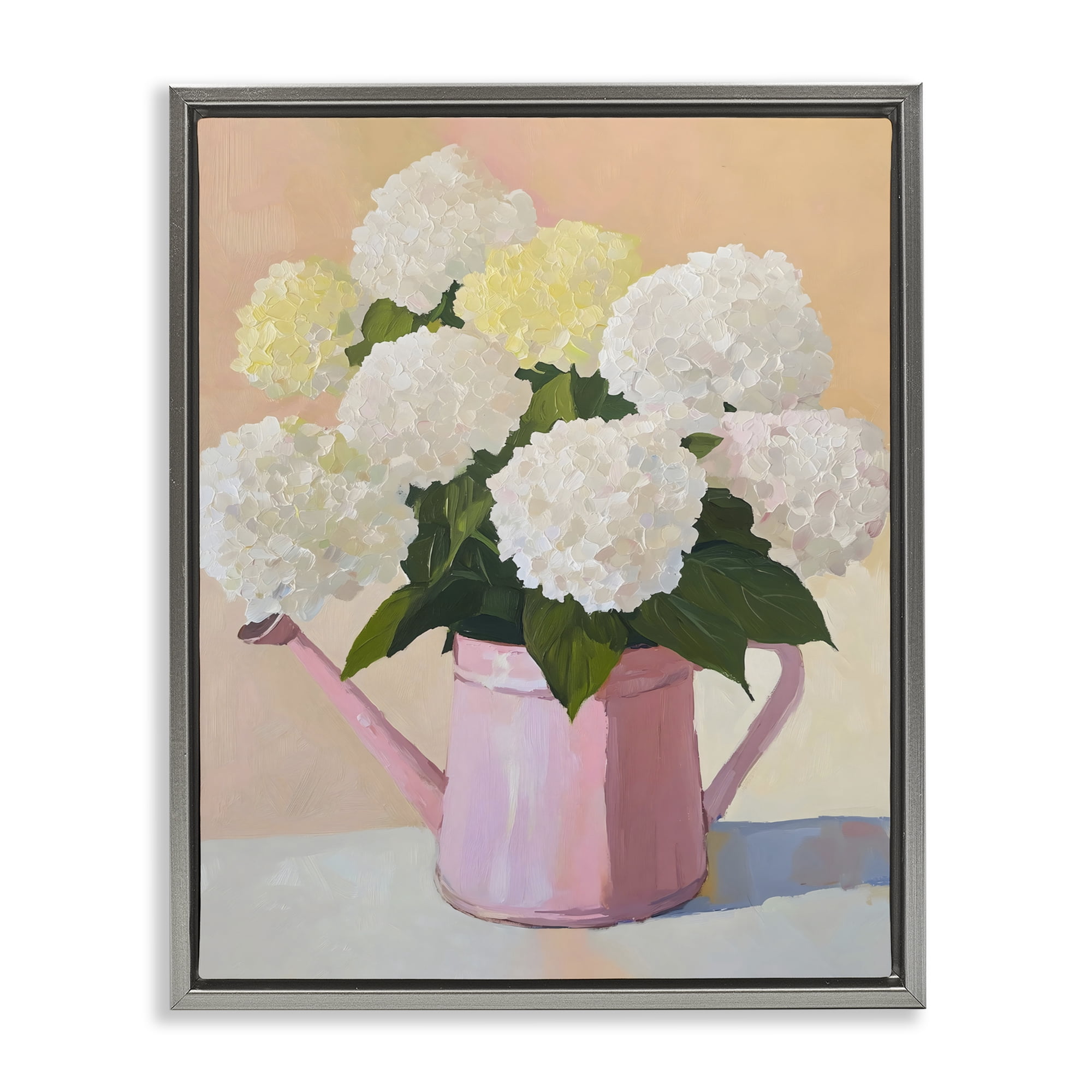 Stupell Industries Hydrangeas in Watering Can Gray Framed Floater Canvas Wall Art, design by The Prints Vibe
