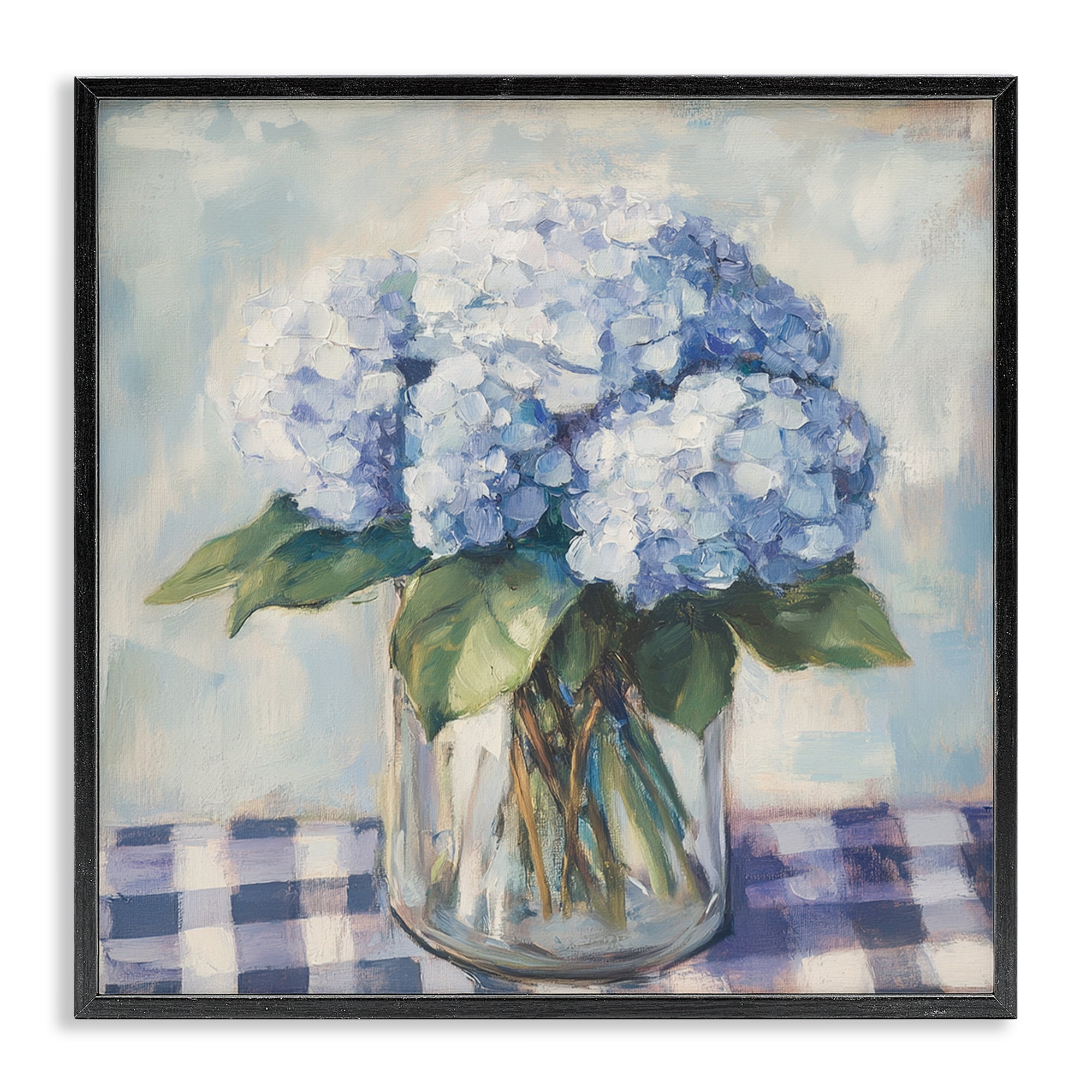 Stupell Industries Hydrangeas on Gingham Tablecloth Black Framed Giclee Art, design by Petal Prints Design