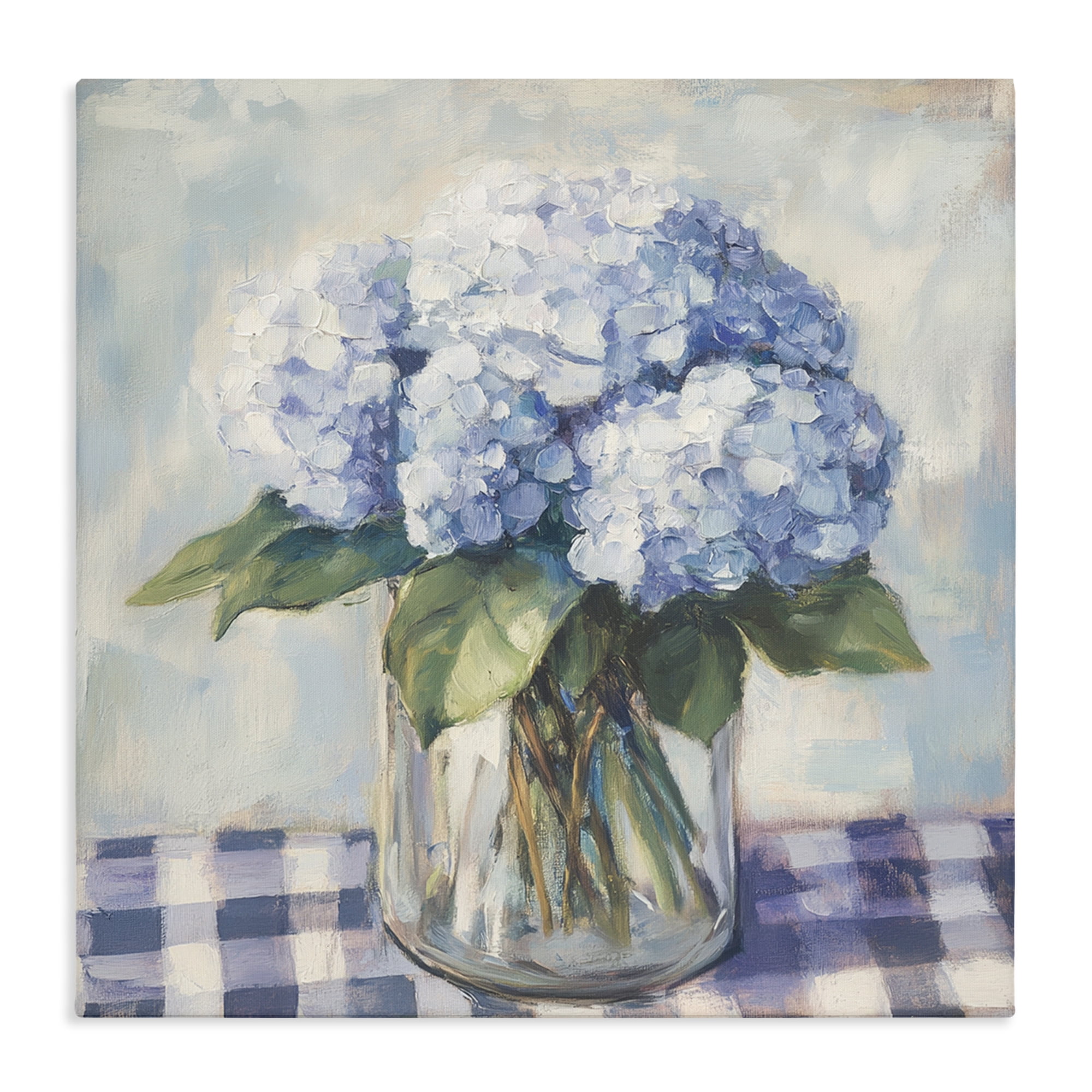 Stupell Industries Hydrangeas on Gingham Tablecloth Canvas Wall Art, design by Petal Prints Design