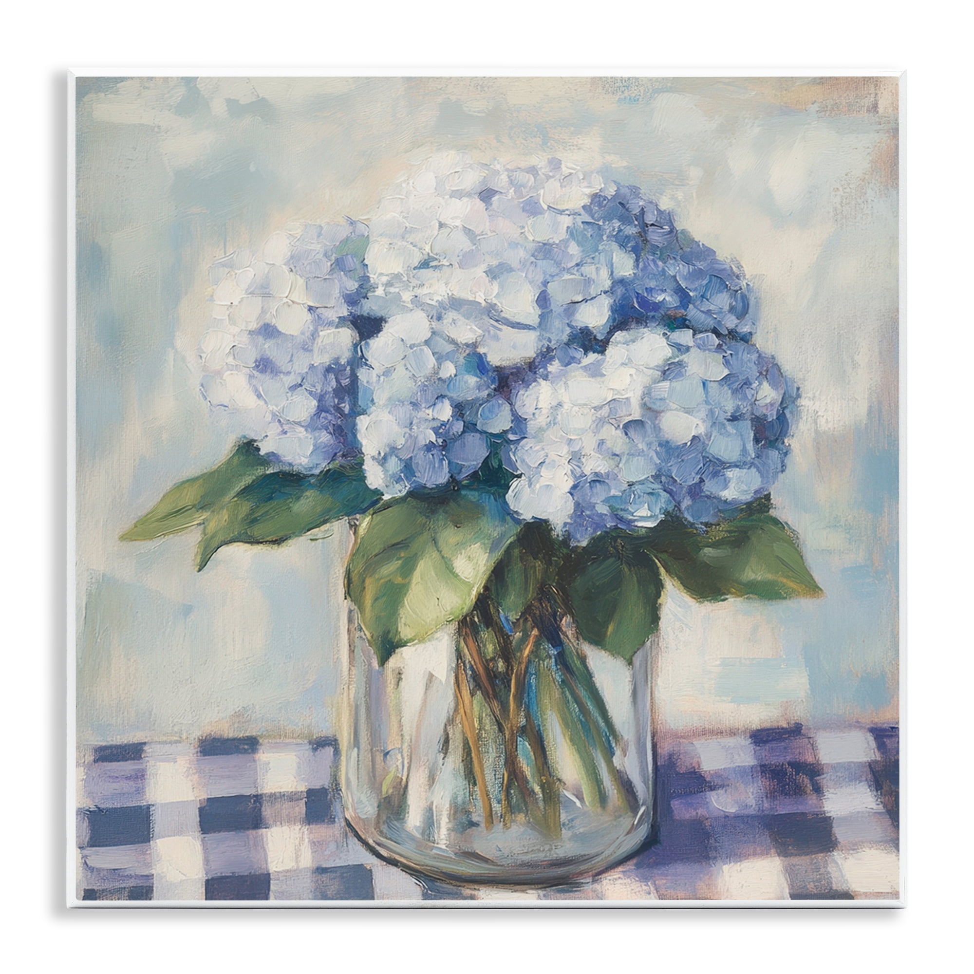 Stupell Industries Hydrangeas on Gingham Tablecloth Wall Plaque Art, design by Petal Prints Design