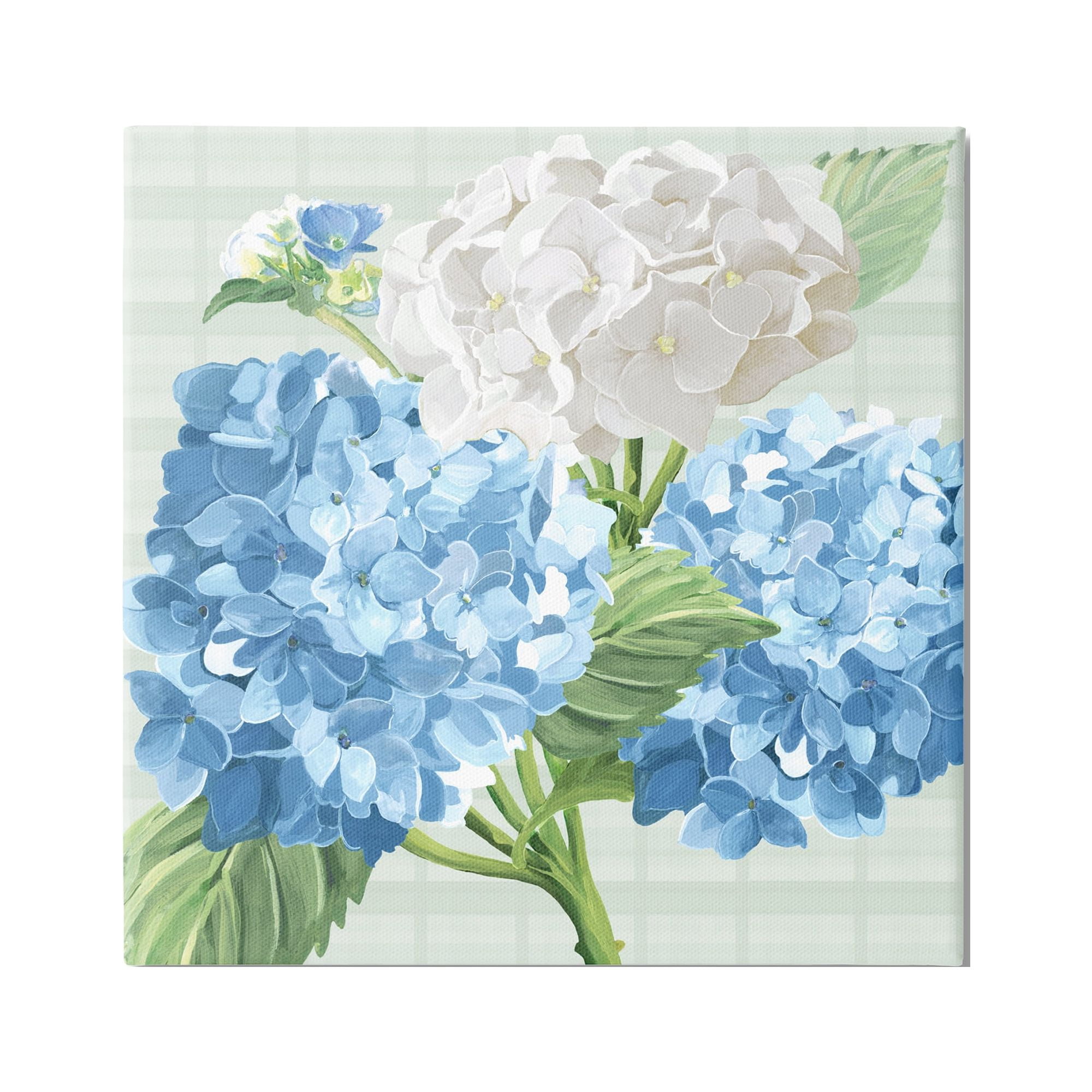 Stupell Industries Hydrangeas on Plaid Botanical & Floral Painting Gallery Wrapped Canvas Print Wall Art, 30 x 30