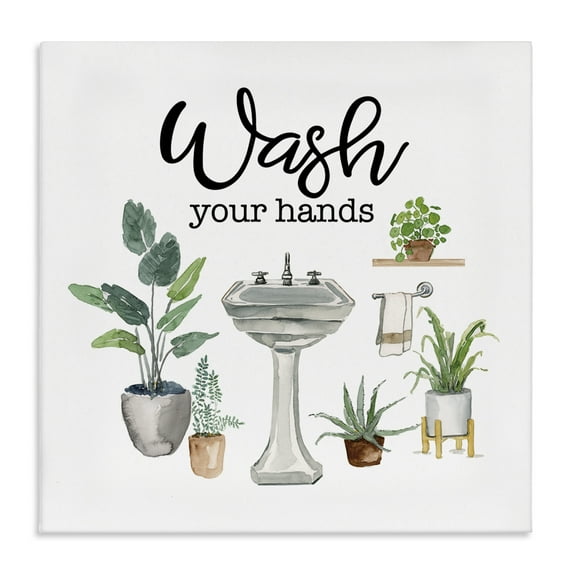 Stupell Industries Hygiene Phrase with Plants Bath & Laundry Painting Wrapped Canvas Art Print Wall Art, 24 x 24