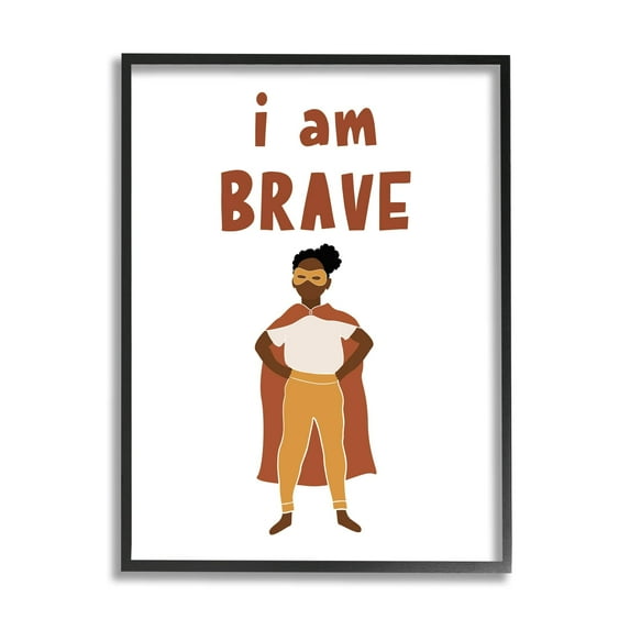 Stupell Industries I Am Brave Courageous Phrase Motivational Super Hero Graphic Art Black Framed Art Print Wall Art, Design by JJ Design House LLC