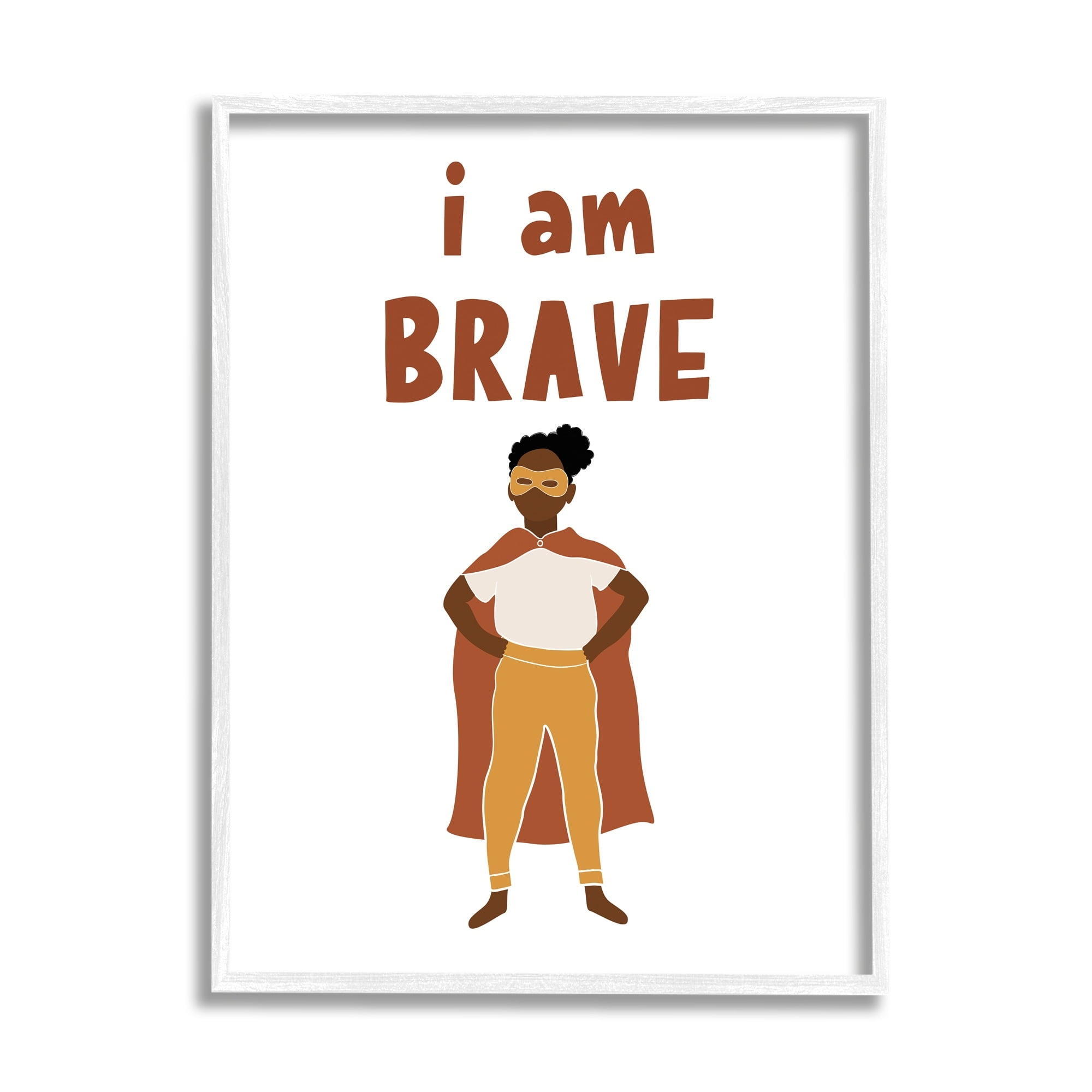 Stupell Industries I Am Brave Courageous Phrase Motivational Super Hero Graphic Art White Framed Art Print Wall Art, Design by JJ Design House LLC