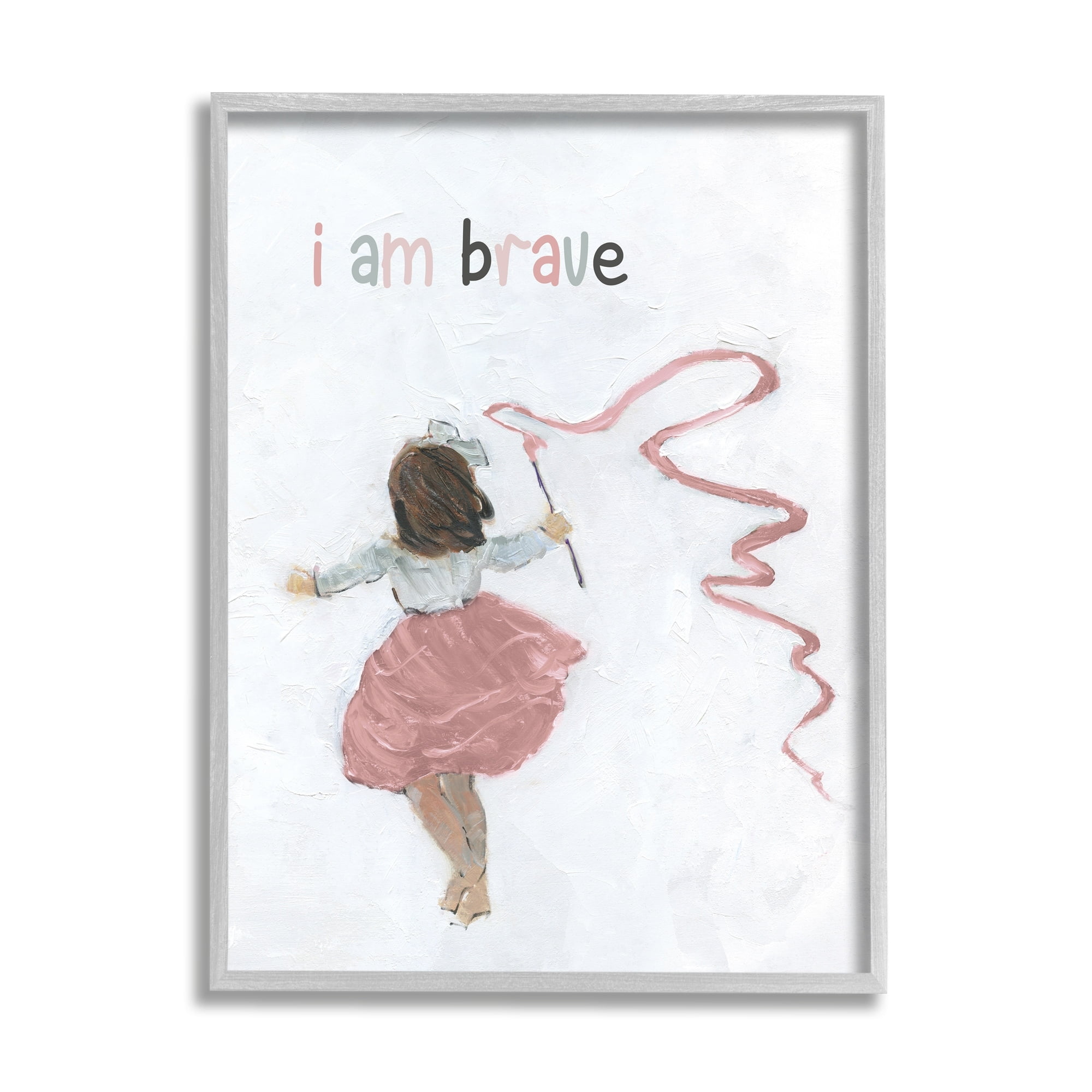 Stupell Industries I Am Brave Uplifting Child Running Playing Painting Graphic Art Gray Framed Art Print Wall Art, Design by Sally Swatland