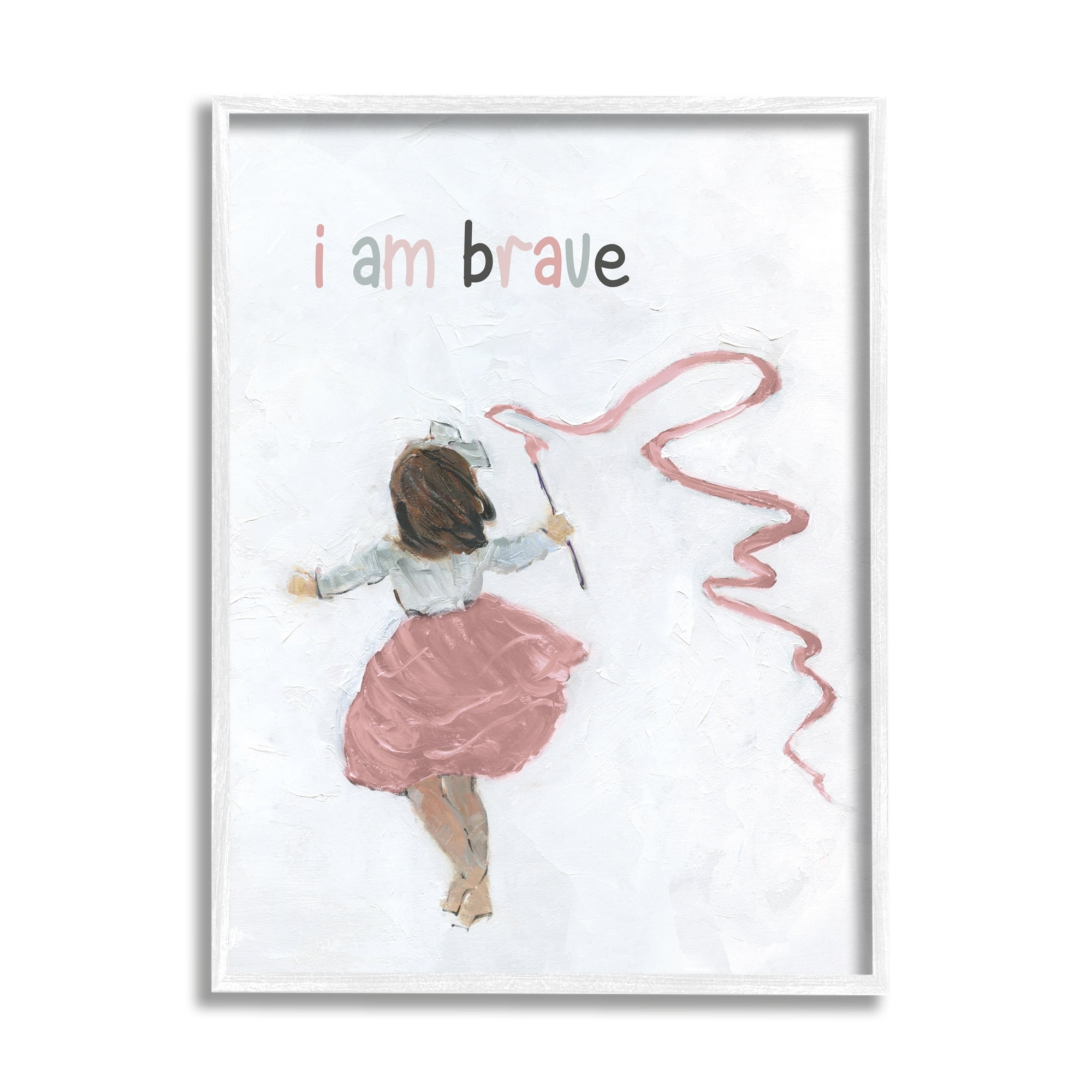 Stupell Industries I Am Brave Uplifting Child Running Playing Painting Graphic Art White Framed Art Print Wall Art, Design by Sally Swatland