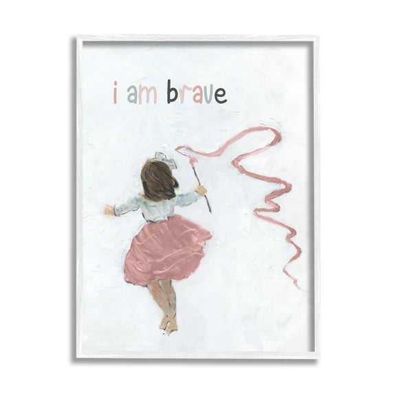Stupell Industries I Am Brave Uplifting Child Running Playing Painting Graphic Art White Framed Art Print Wall Art, Design by Sally Swatland