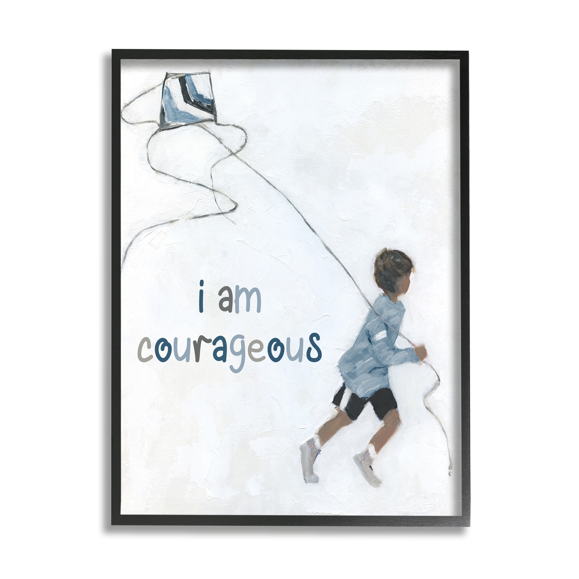 Stupell Industries I Am Courageous Child Flying Kite Uplifting Phrase Graphic Art Black Framed Art Print Wall Art, Design by Sally Swatland