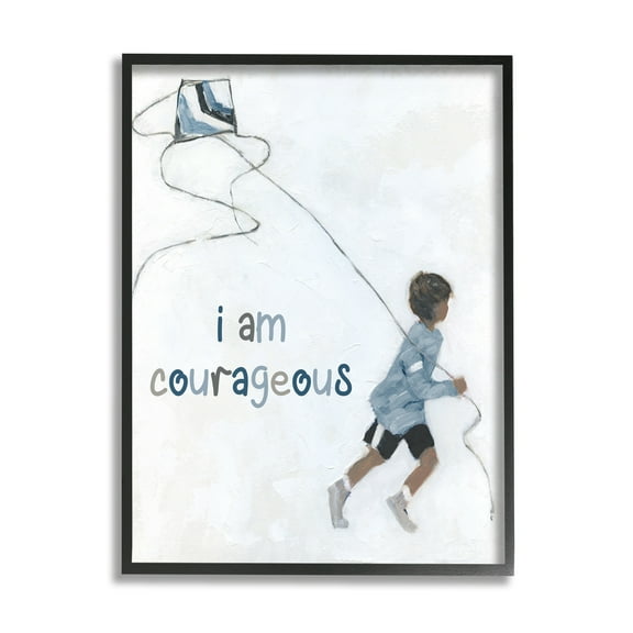 Stupell Industries I Am Courageous Child Flying Kite Uplifting Phrase Graphic Art Black Framed Art Print Wall Art, Design by Sally Swatland