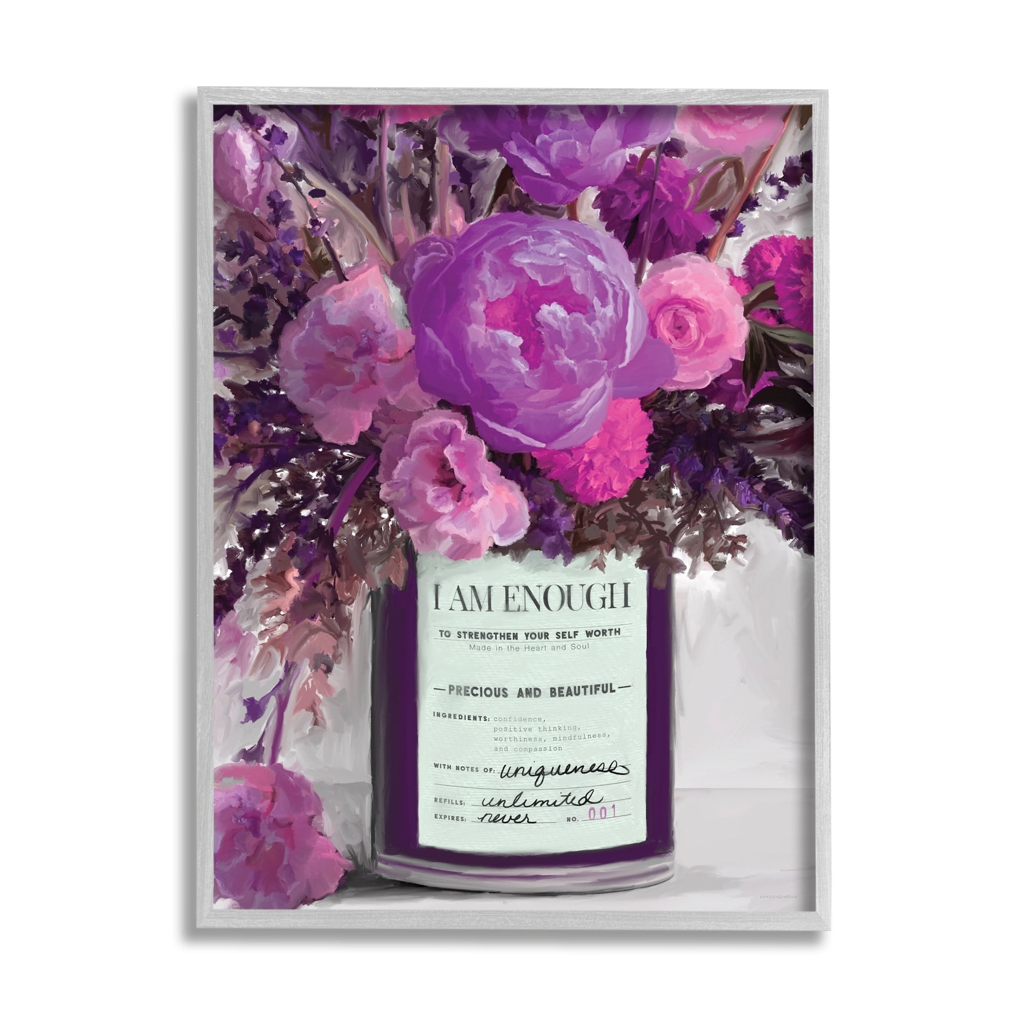 Stupell Industries I Am Enough Inspirational Phrase Purple Pink Flowers, 11 x 14,Design by Kamdon Kreations