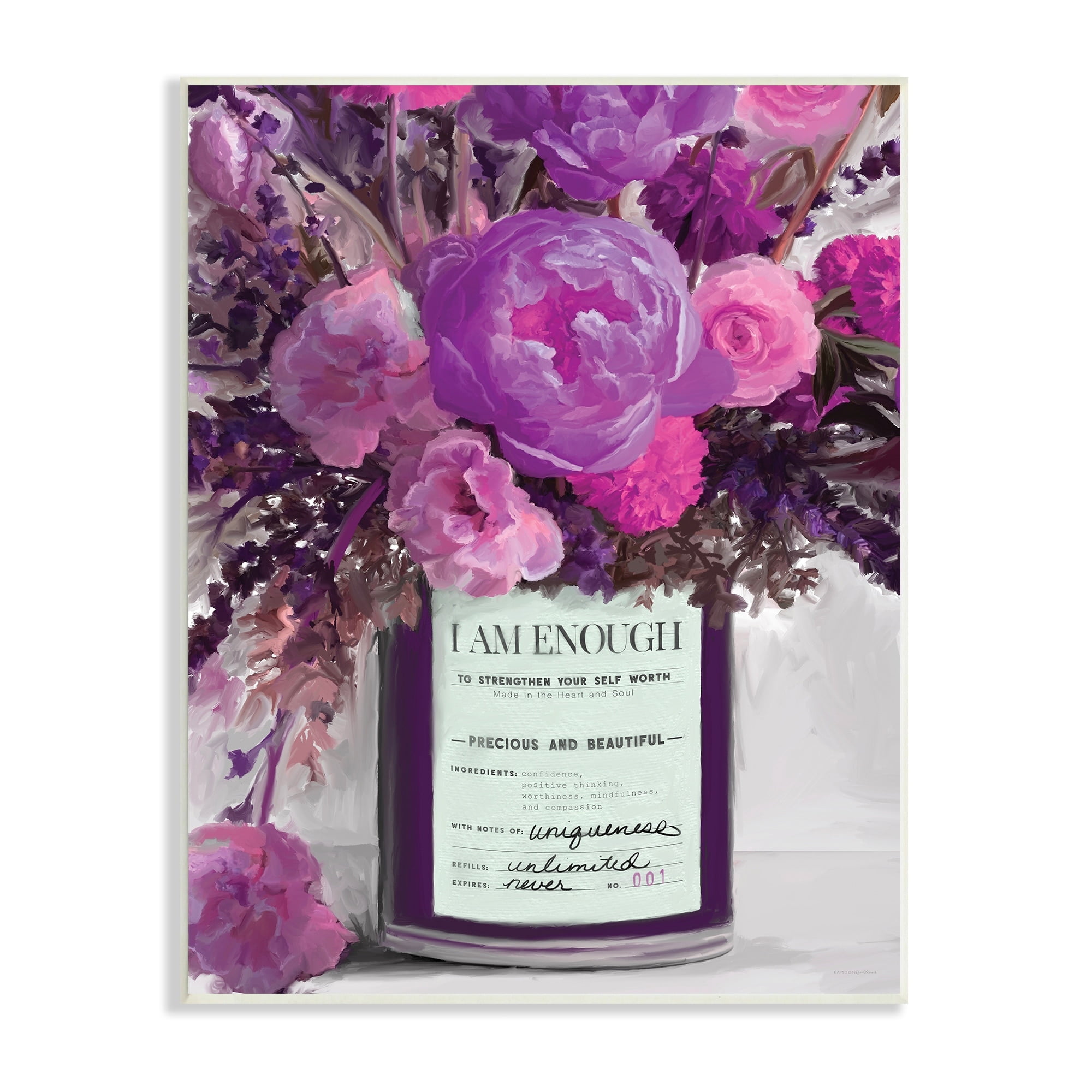 Stupell Industries I Am Enough Inspirational Phrase Purple Pink Flowers, 13 x 19,Design by Kamdon Kreations