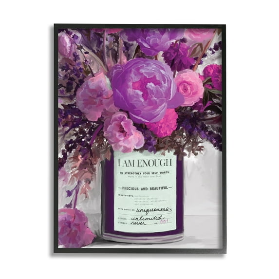 Stupell Industries I Am Enough Inspirational Phrase Purple Pink Flowers, 16 x 20,Design by Kamdon Kreations