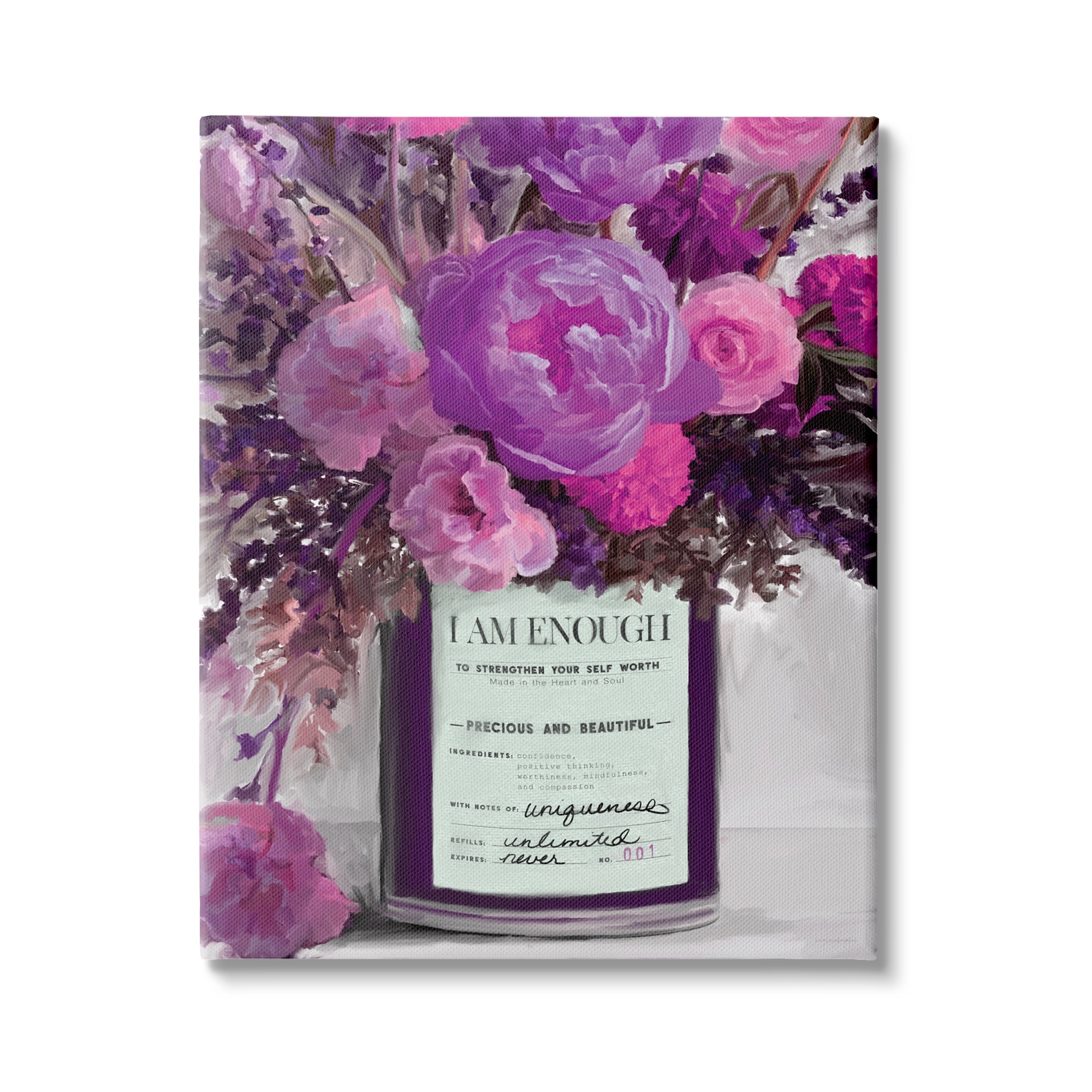 Stupell Industries I Am Enough Inspirational Phrase Purple Pink Flowers, 36 x 48,Design by Kamdon Kreations