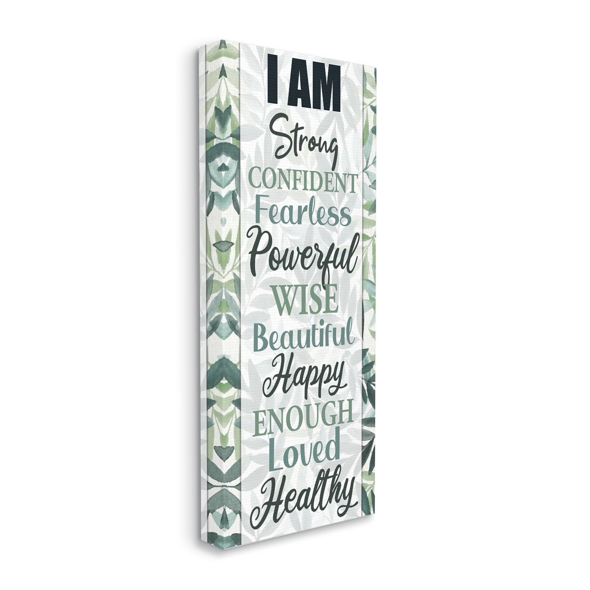 Stupell Industries I Am Inspirational Phrases over Tropical Green Palms Inspirational Painting Gallery Wrapped Canvas Art Print Wall Art, 17 x 40