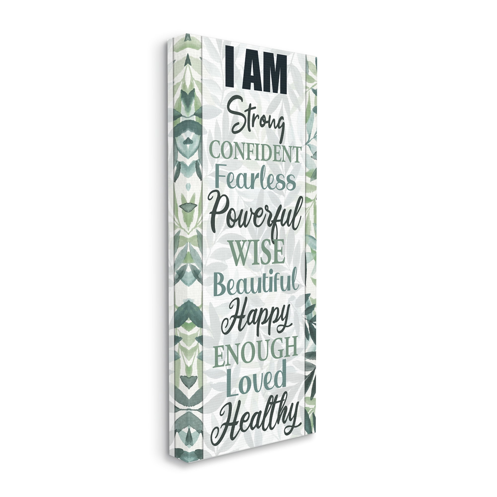 Stupell Industries I Am Inspirational Phrases over Tropical Green Palms Inspirational Painting Gallery Wrapped Canvas Art Print Wall Art, 20 x 48