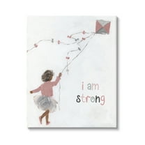 Stupell Industries I Am Strong Motivating Kids Kite Flying Painting Graphic Art Gallery Wrapped Canvas Print Wall Art, Design by Sally Swatland