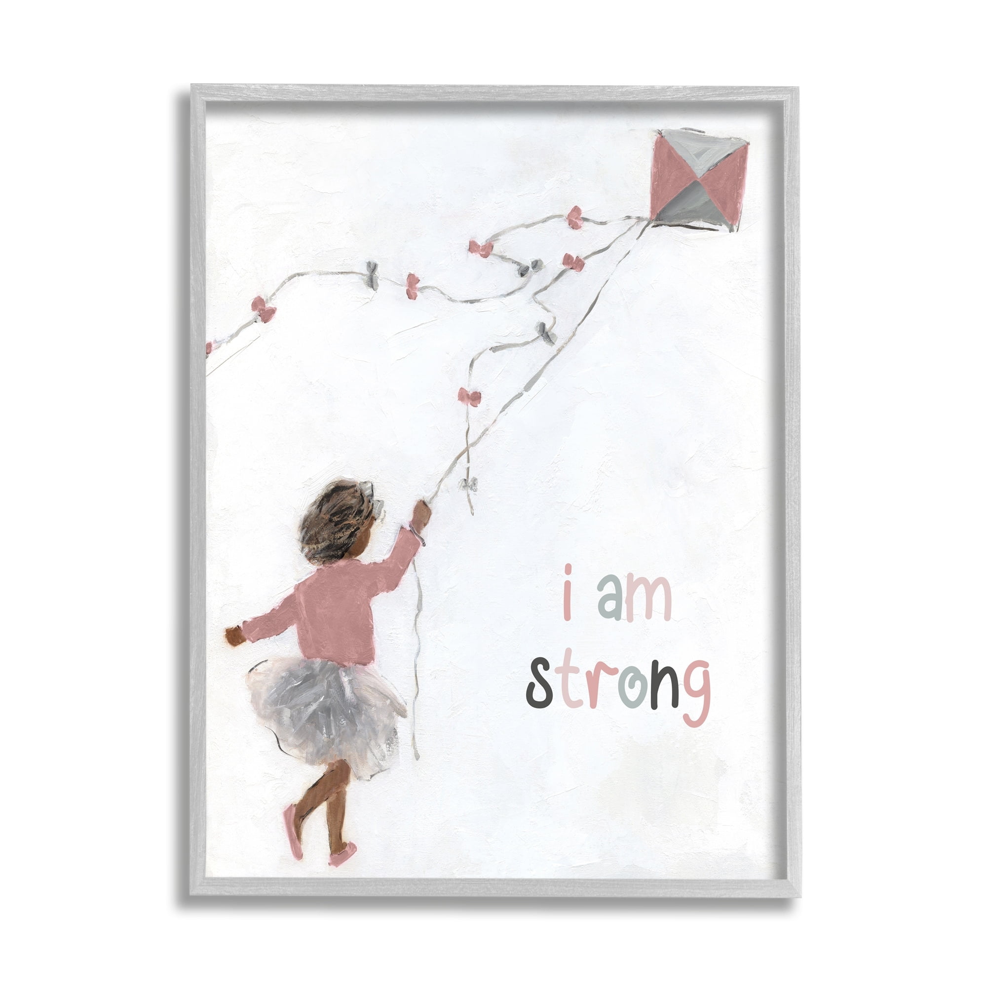 Stupell Industries I Am Strong Motivating Kids Kite Flying Painting Graphic Art Gray Framed Art Print Wall Art, Design by Sally Swatland