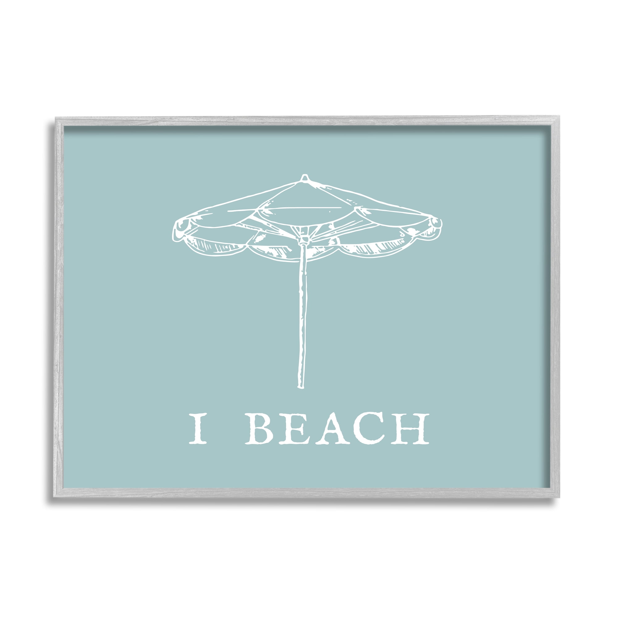 Stupell Industries I Beach Phrase with Umbrella Inspirational Painting Gray Framed Art Print Wall Art, 20 x 16