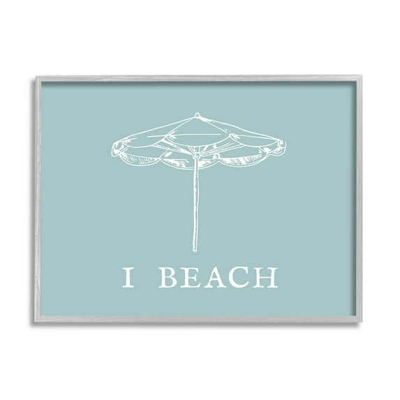 Stupell Industries I Beach Phrase with Umbrella Inspirational Painting Gray Framed Art Print Wall Art, 20 x 16