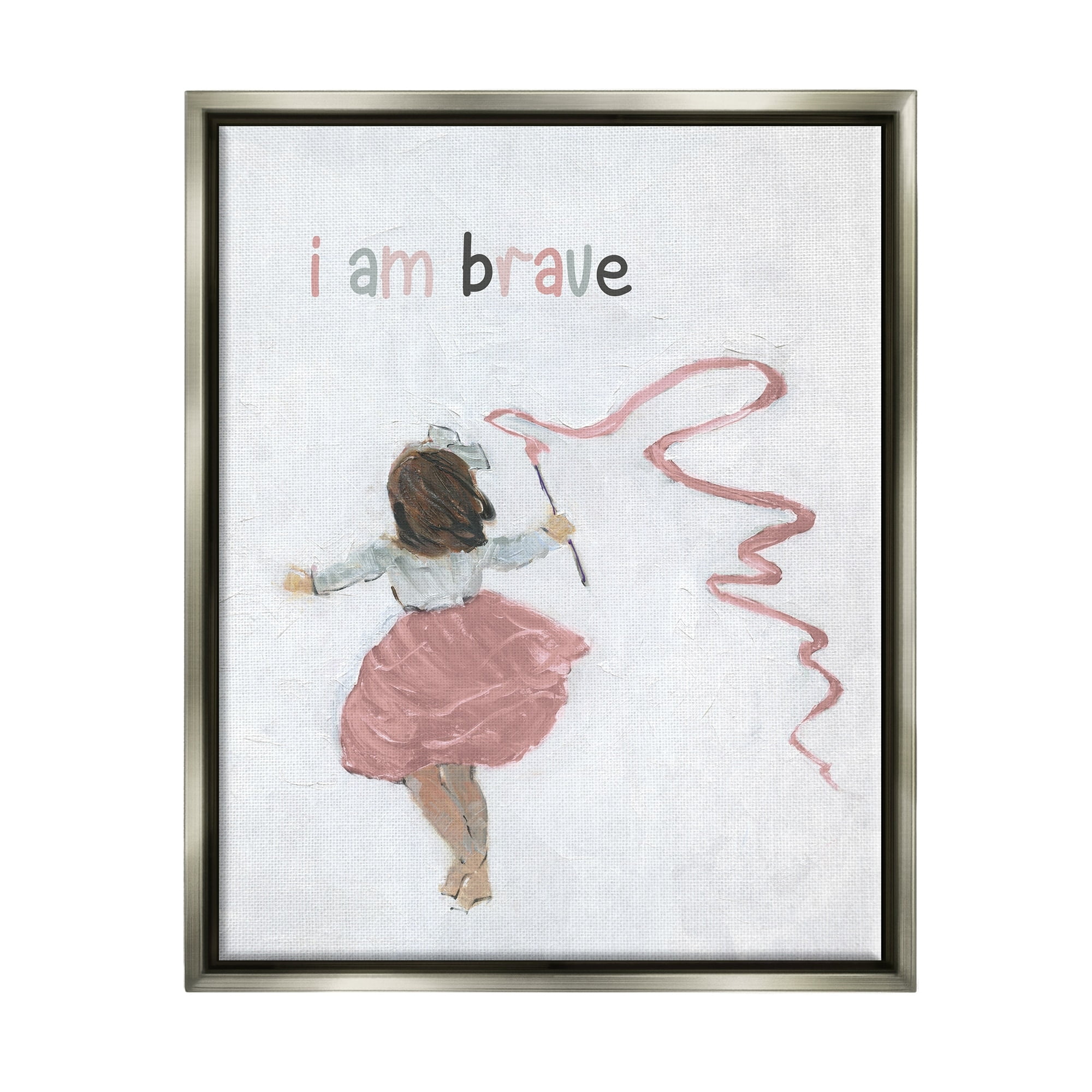 Stupell Industries I Am Brave Uplifting Child Running Playing Painting Graphic Art Luster Gray Floating Framed Canvas Print Wall Art, Design by Sally Swatland