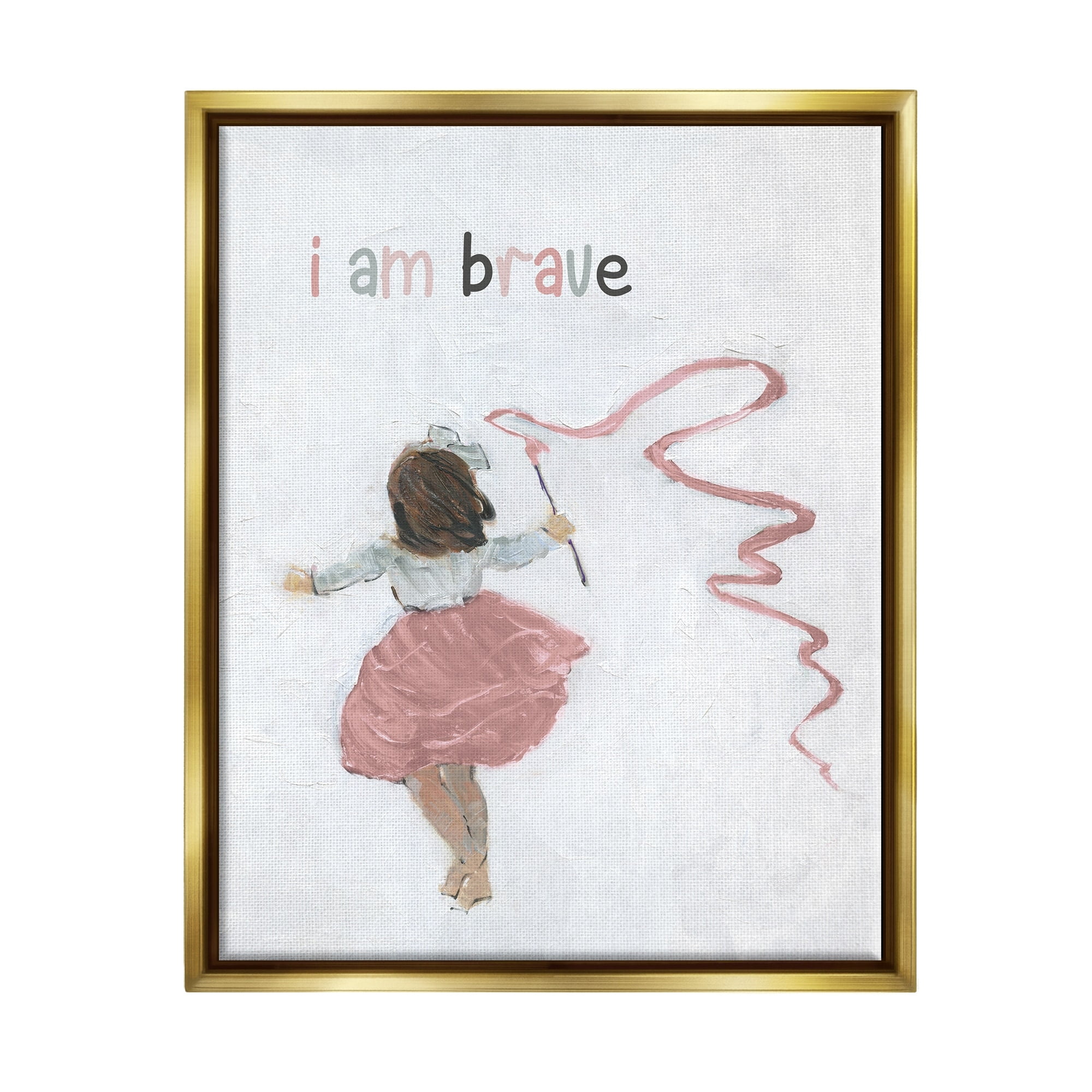 Stupell Industries I Am Brave Uplifting Child Running Playing Painting Graphic Art Metallic Gold Floating Framed Canvas Print Wall Art, Design by Sally Swatland