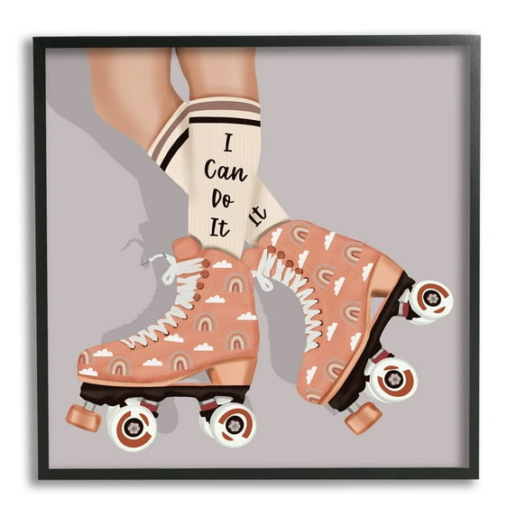 Stupell Industries I Can Do It Roller Skates Inspirational Painting Black Framed Art Print Wall Art, 24 x 24