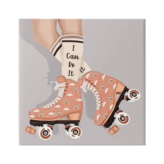 Stupell Industries I Can Do It Roller Skates Inspirational Painting Gallery Wrapped Canvas Art Print Wall Art, 17 x 17