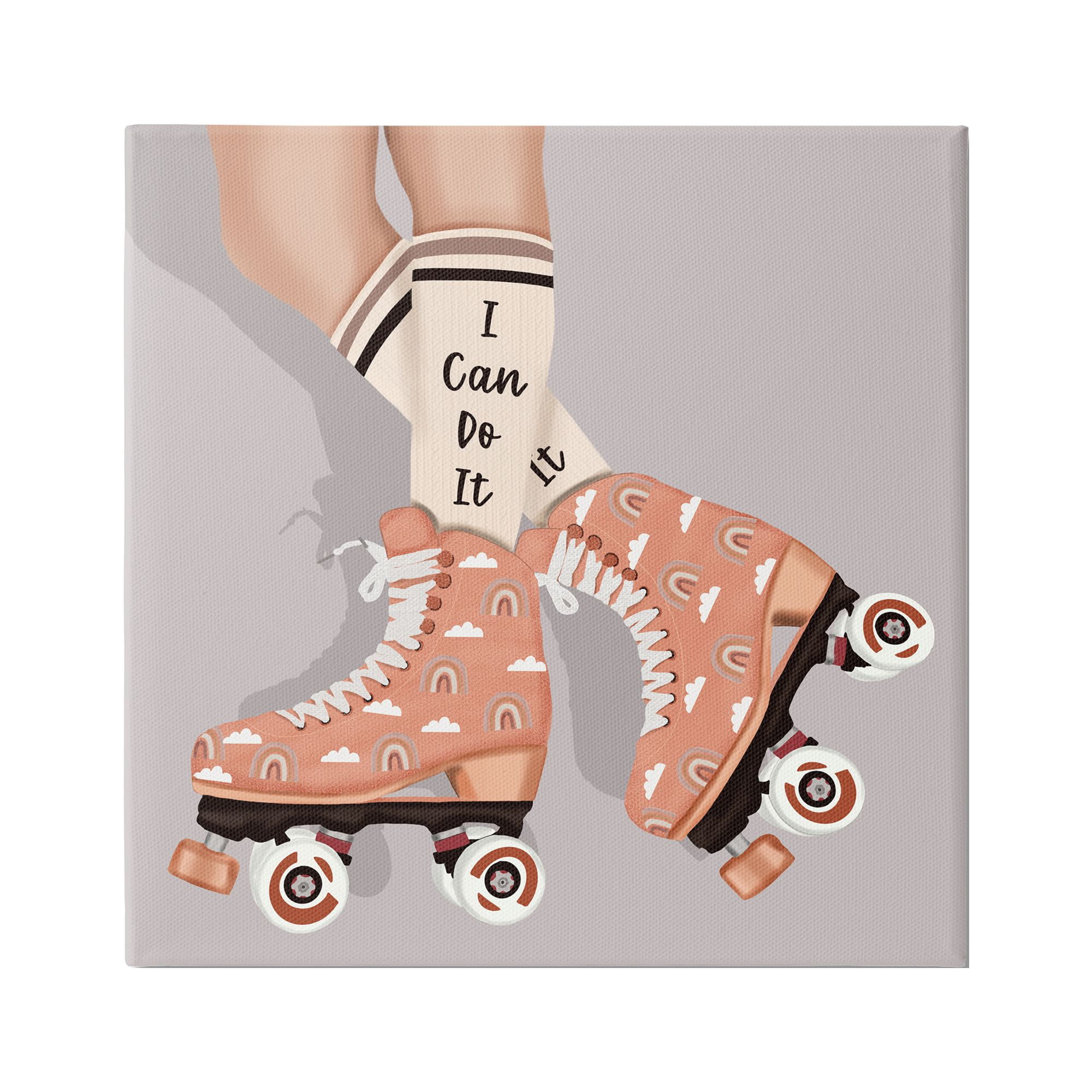 Stupell Industries I Can Do It Roller Skates Inspirational Painting Gallery Wrapped Canvas Art Print Wall Art, 30 x 30