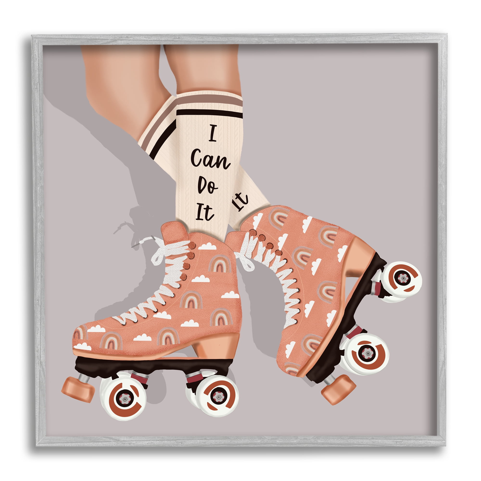 Stupell Industries I Can Do It Roller Skates Inspirational Painting Gray Framed Art Print Wall Art, 24 x 24