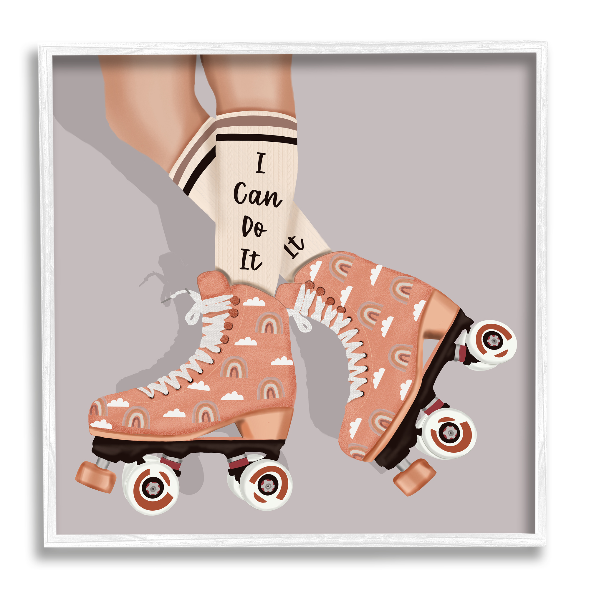 Stupell Industries I Can Do It Roller Skates Inspirational Painting White Framed Art Print Wall Art, 12 x 12