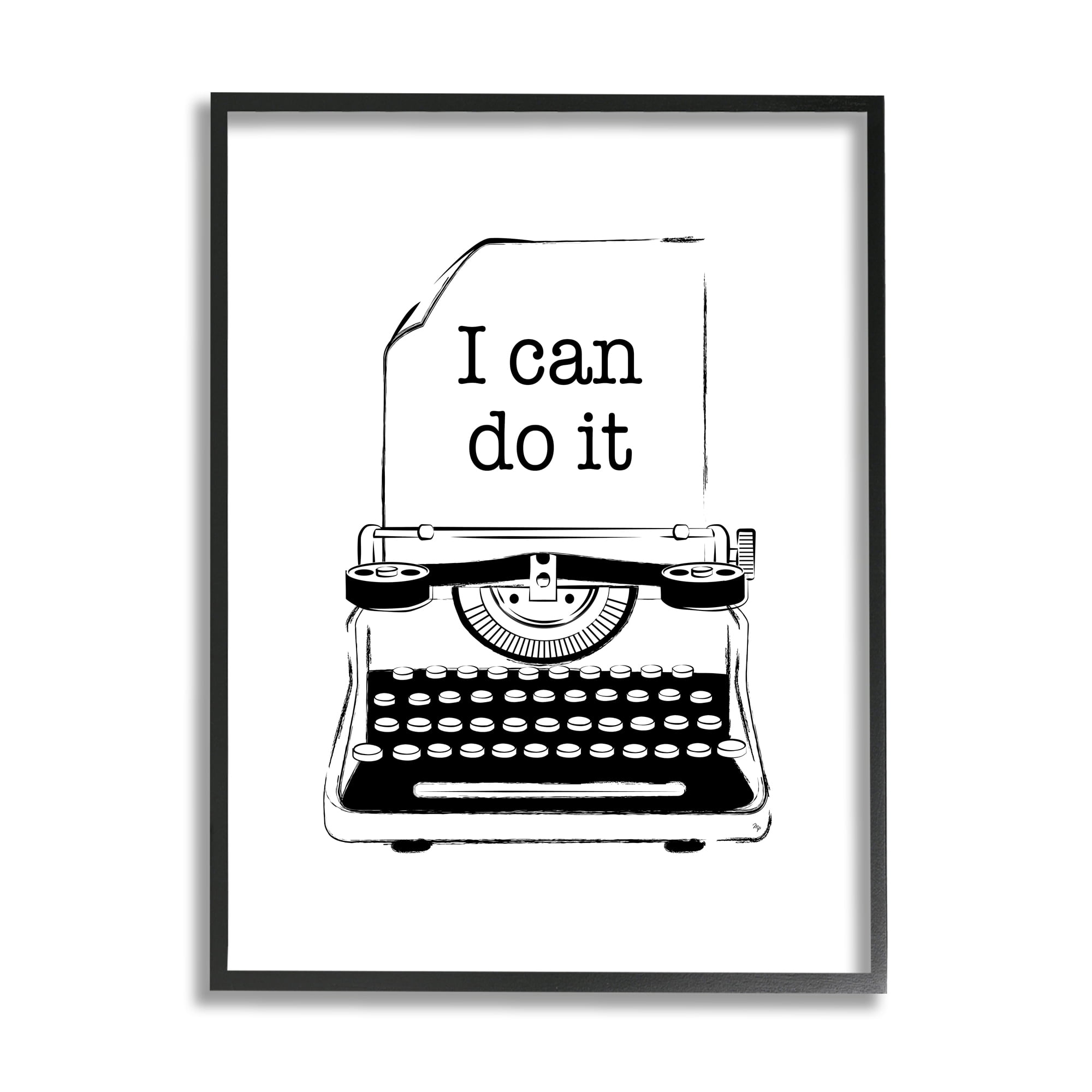 Stupell Industries I Can Do It Typewriter Typography Painting Black Framed Art Print Wall Art, 11 x 14