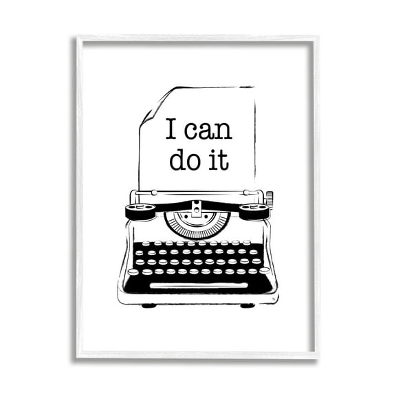 Stupell Industries I Can Do It Typewriter Typography Painting White Framed Art Print Wall Art, 16 x 20