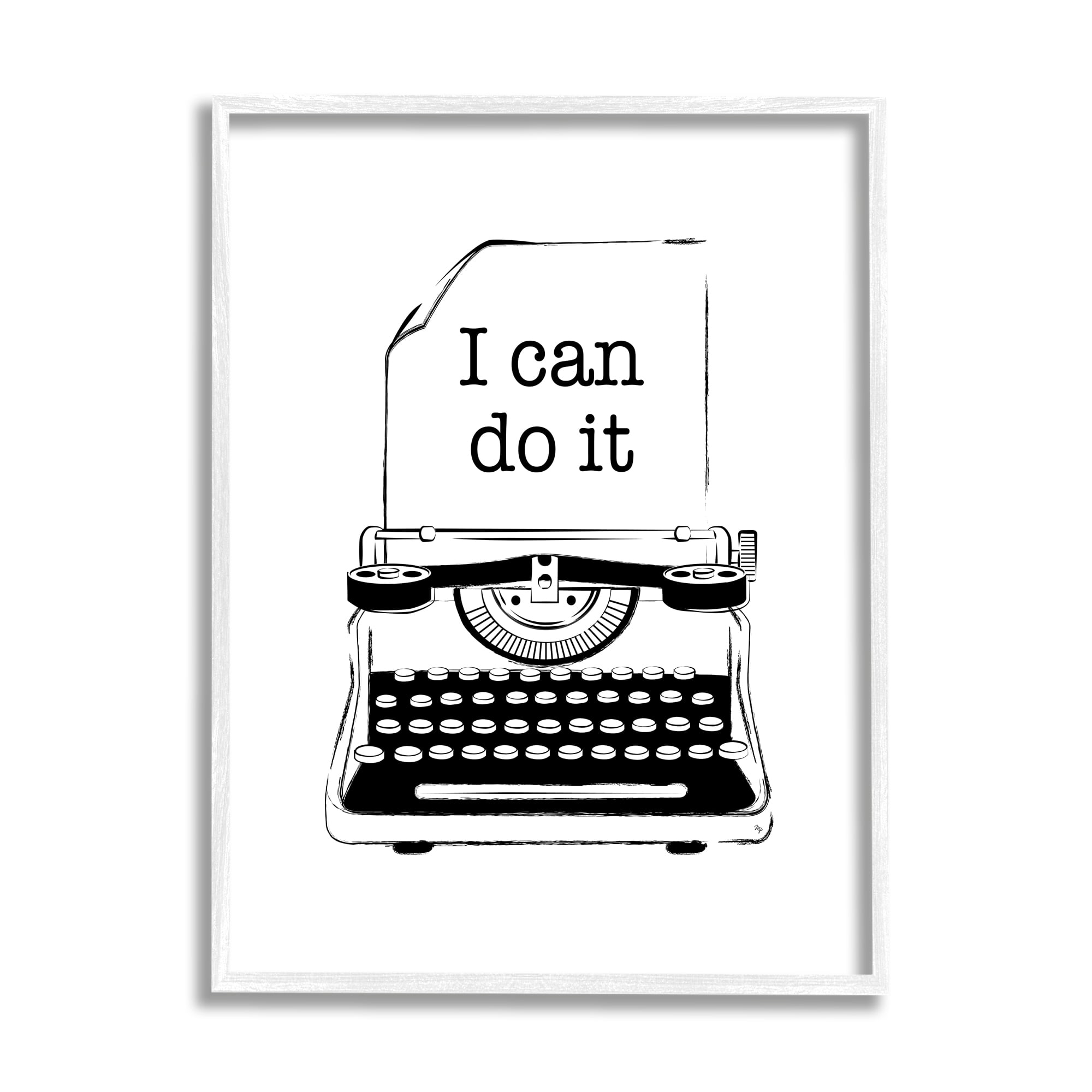 Stupell Industries I Can Do It Typewriter Typography Painting White Framed Art Print Wall Art, 24 x 30