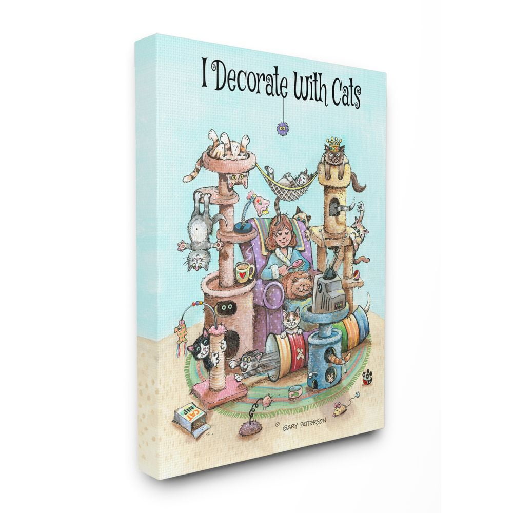 Stupell Industries I Decorate With Cats Funny Cartoon Pet Design Canvas Wall Art by Gary Patterson