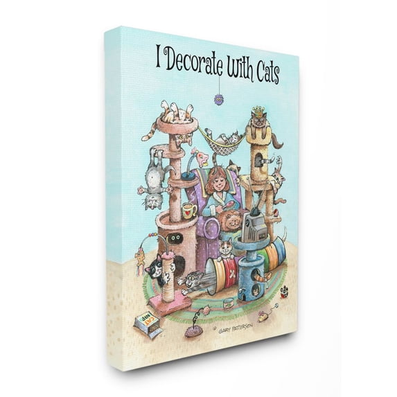 Stupell Industries I Decorate With Cats Funny Cartoon Pet Design Canvas Wall Art by Gary Patterson