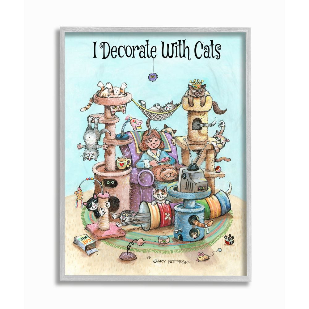 Stupell Industries I Decorate With Cats Funny Cartoon Pet Design Framed Wall Art by Gary Patterson