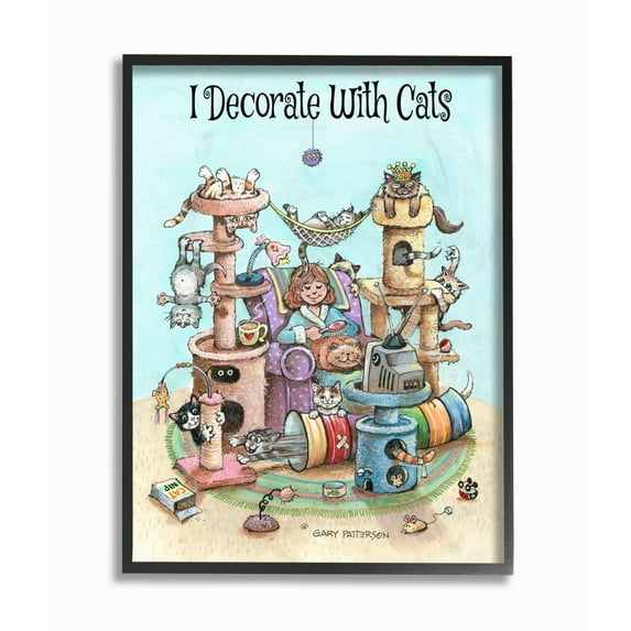 Stupell Industries I Decorate With Cats Funny Cartoon Pet Design Framed Wall Art by Gary Patterson