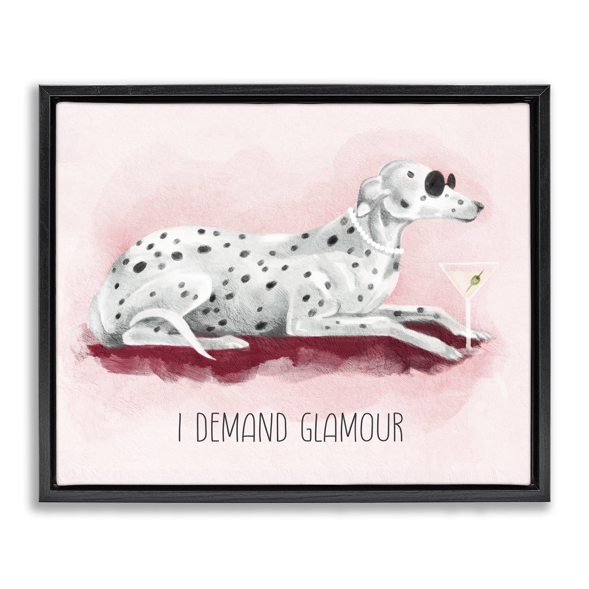 Stupell Industries I Demand Glamour Dog Animals Painting Black Floater Framed Canvas Art Print Wall Art, 31 x 25
