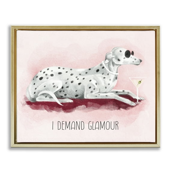 Stupell Industries I Demand Glamour Dog Animals Painting Gold Floater Framed Canvas Art Print Wall Art, 21 x 17