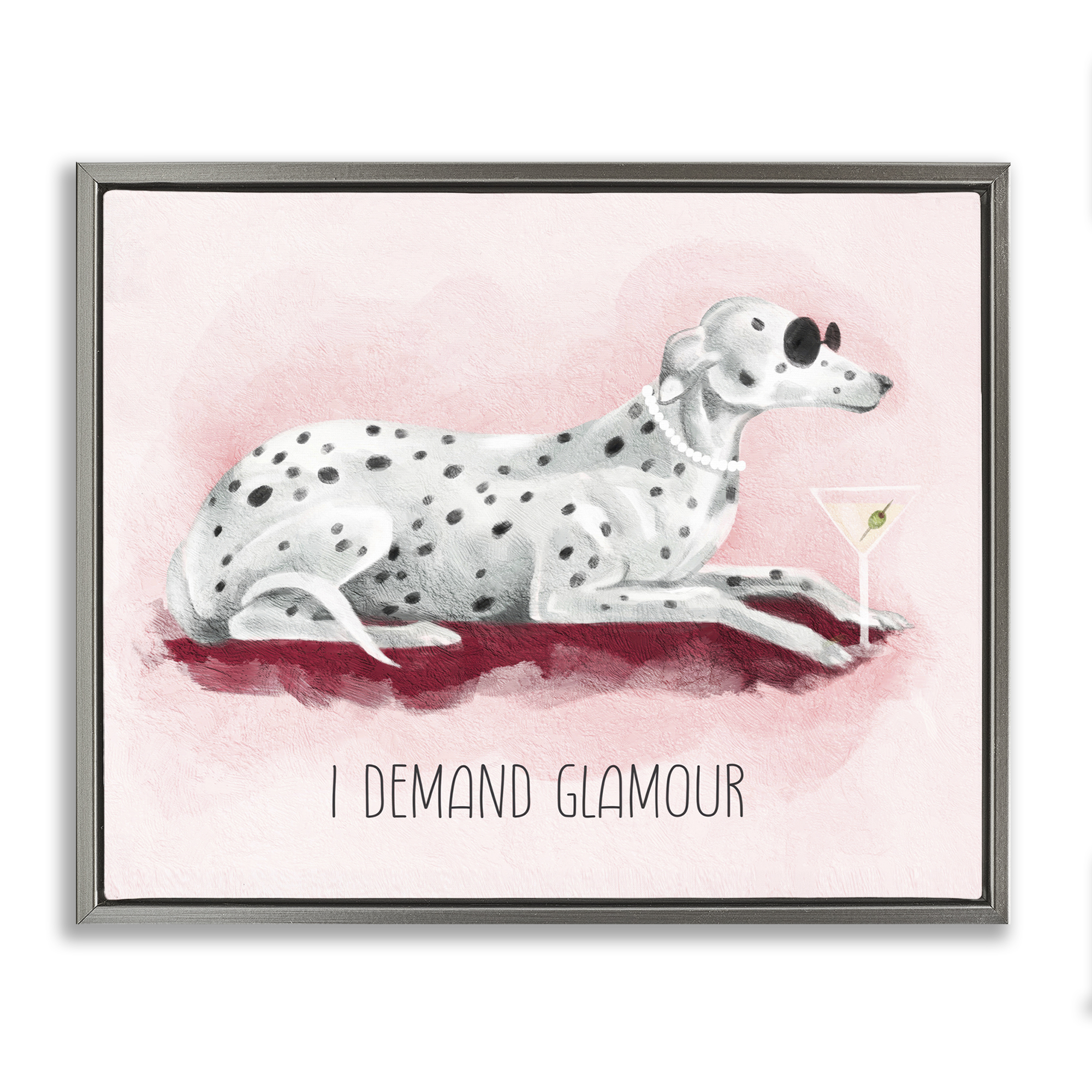 Stupell Industries I Demand Glamour Dog Animals Painting Gray Floater Framed Canvas Art Print Wall Art, 31 x 25