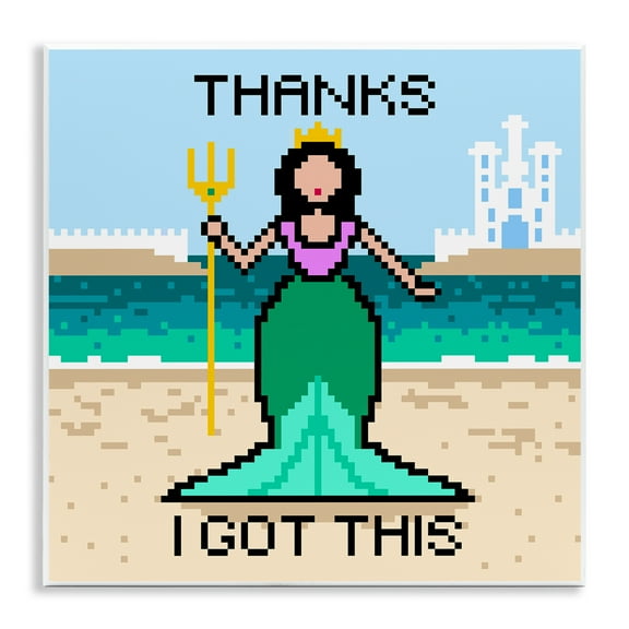 Stupell Industries I Got This Pixel Mermaid People Painting Unframed Art Print Wall Art, 12 x 12