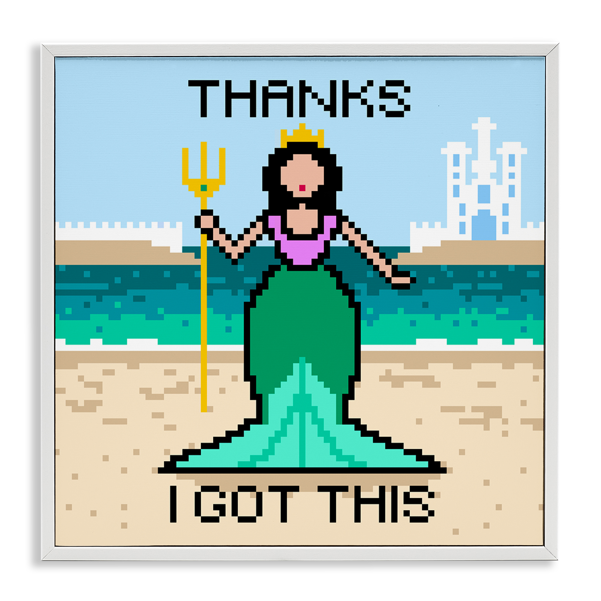 Stupell Industries I Got This Pixel Mermaid People Painting White Framed Art Print Wall Art, 12 x 12