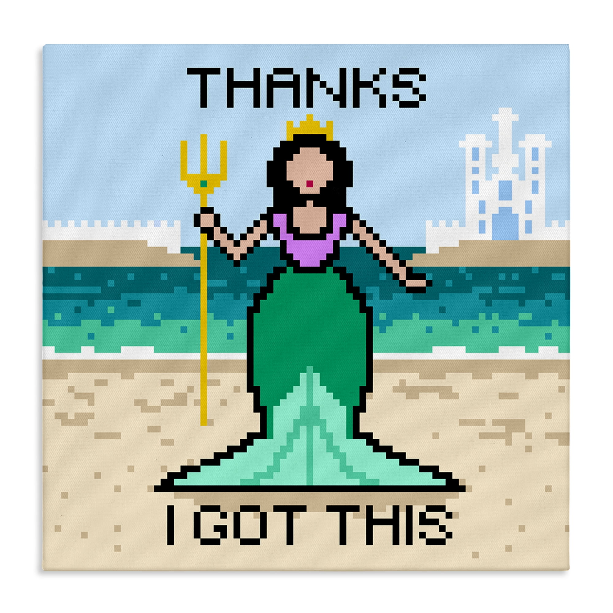Stupell Industries I Got This Pixel Mermaid People Painting Wrapped Canvas Art Print Wall Art, 17 x 17