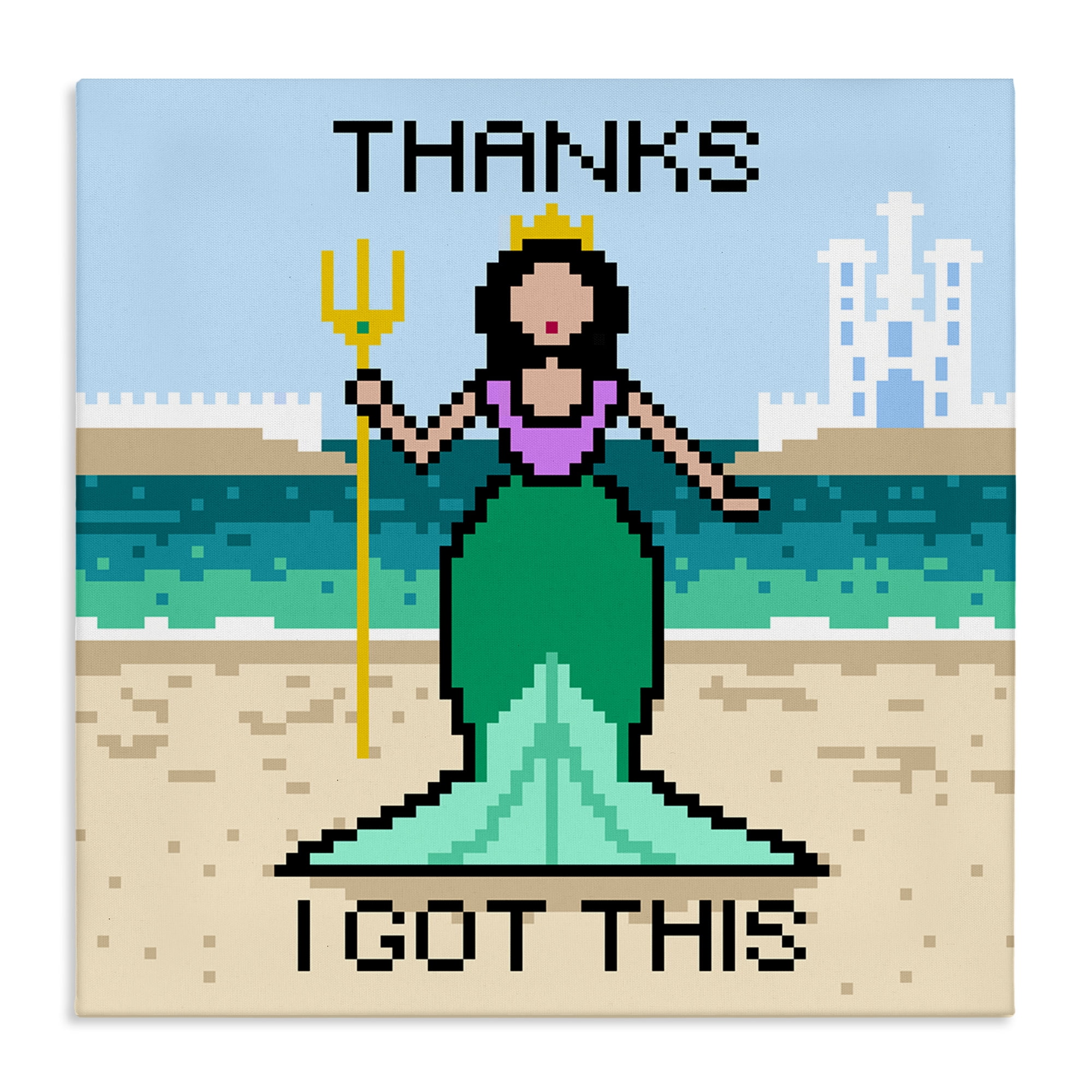 Stupell Industries I Got This Pixel Mermaid People Painting Wrapped Canvas Art Print Wall Art, 30 x 30